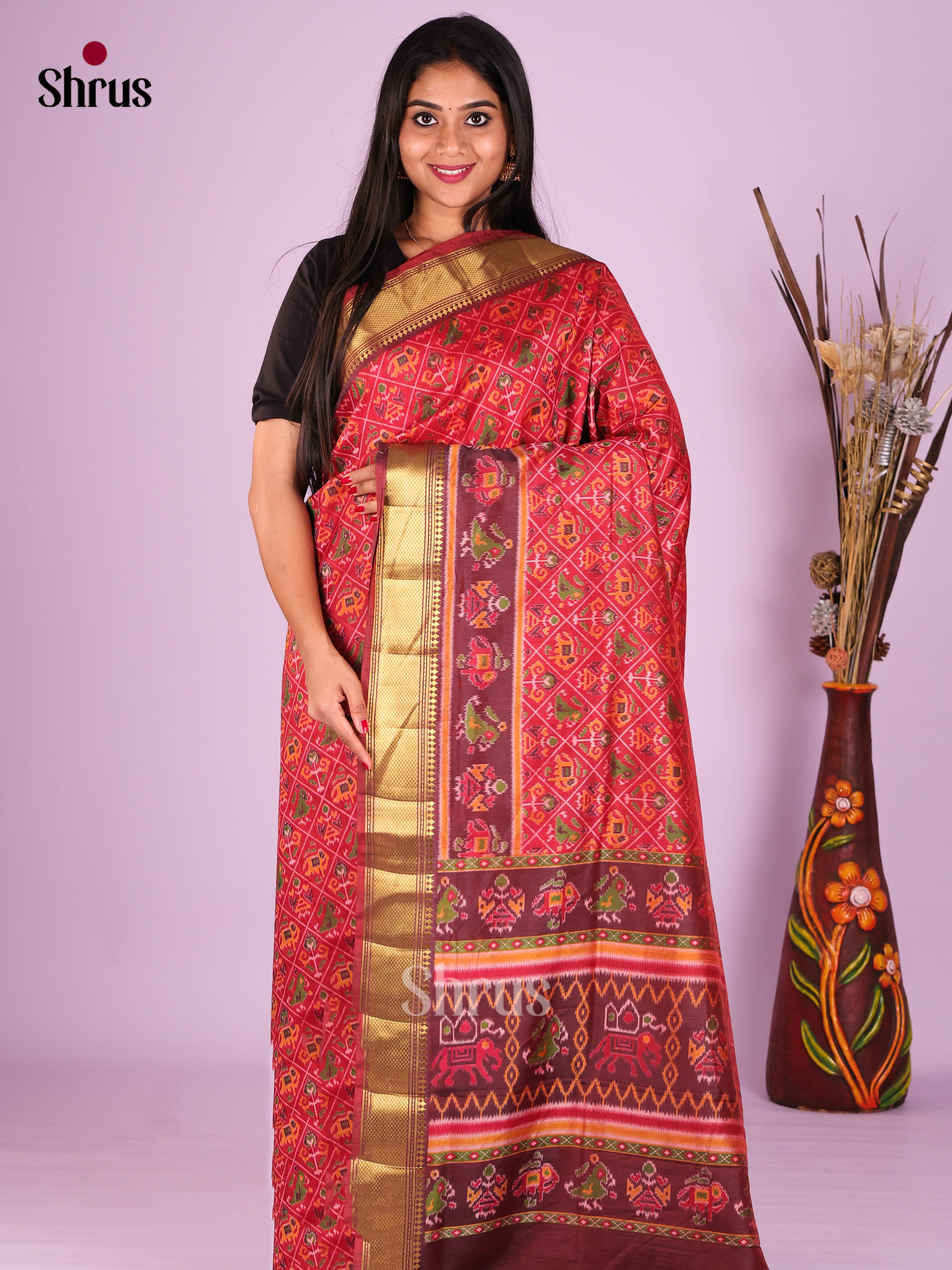 Red & Maroon- Semi Patola Saree