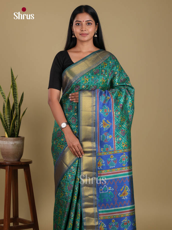 Green & Blue - Semi Patola Saree