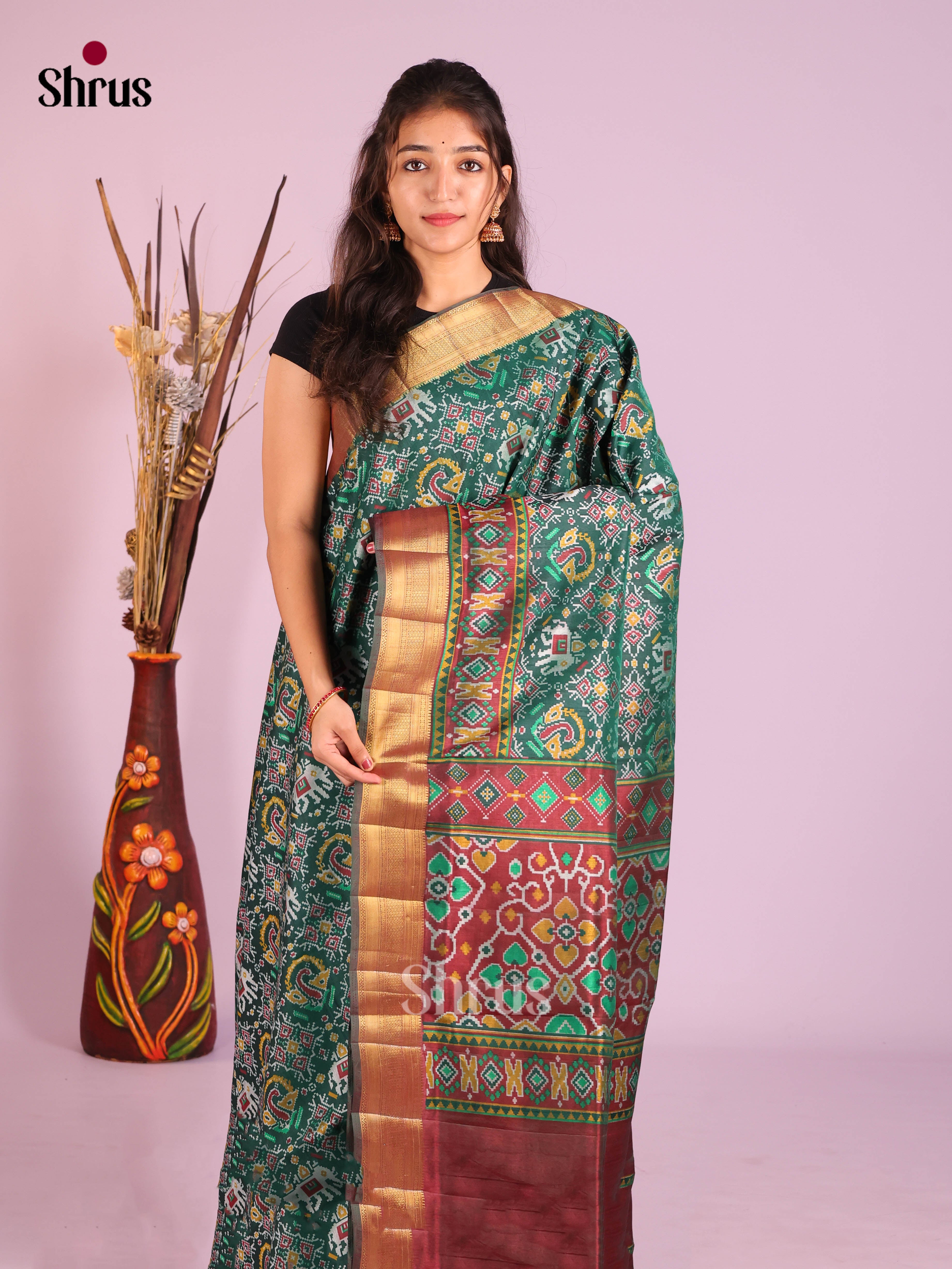 Green & Brown - Semi Patola Saree