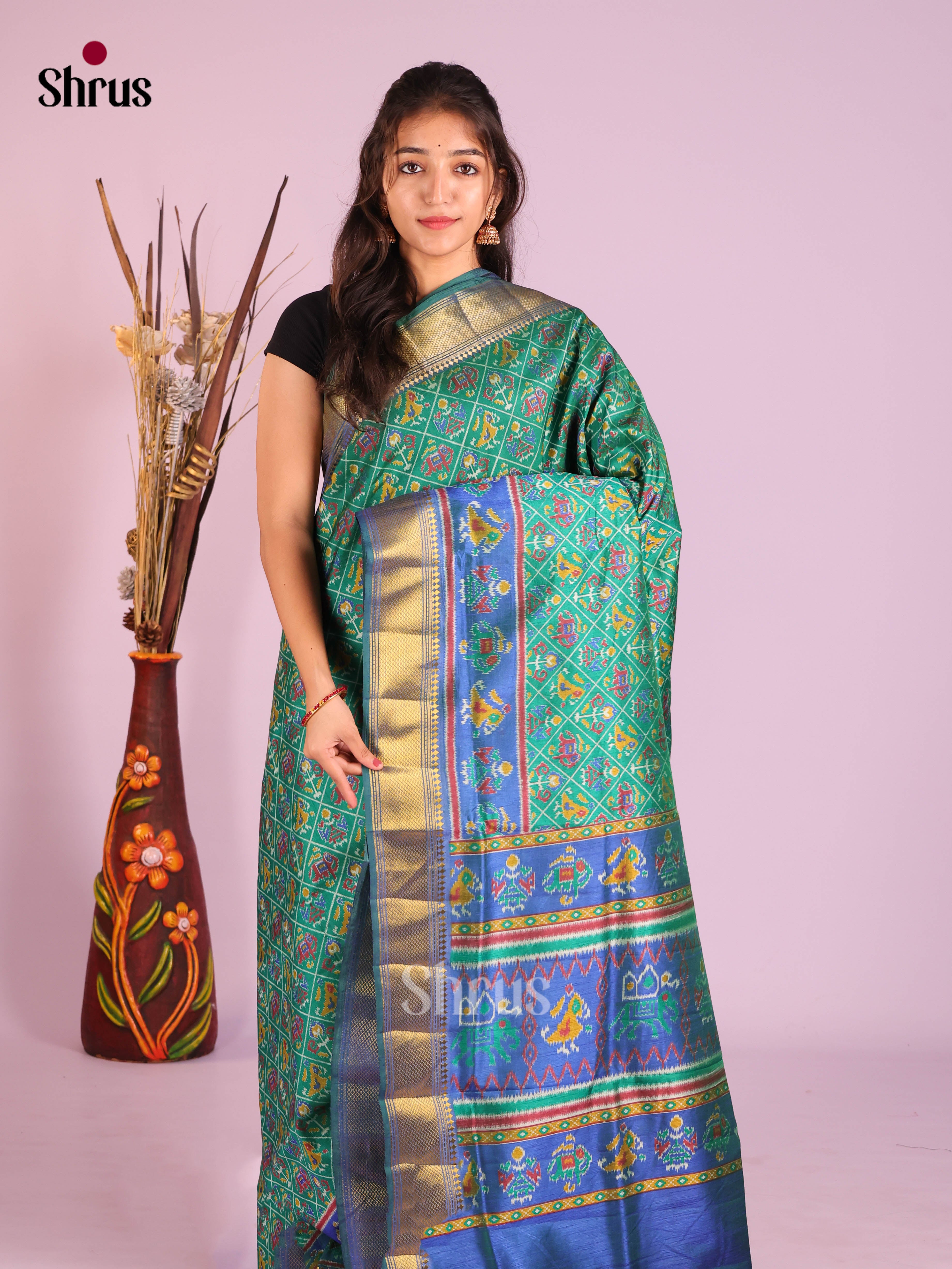 Green & Blue - Semi Patola Saree