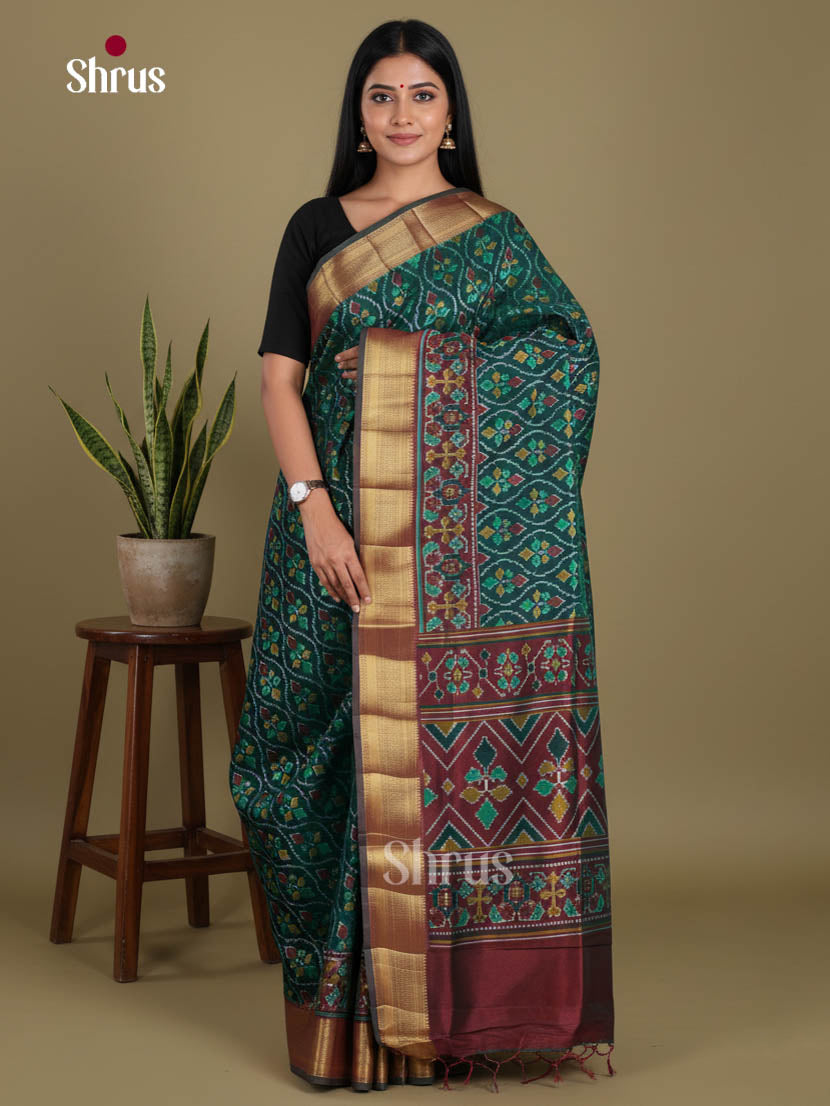 Green & Maroon - Semi Patola Saree