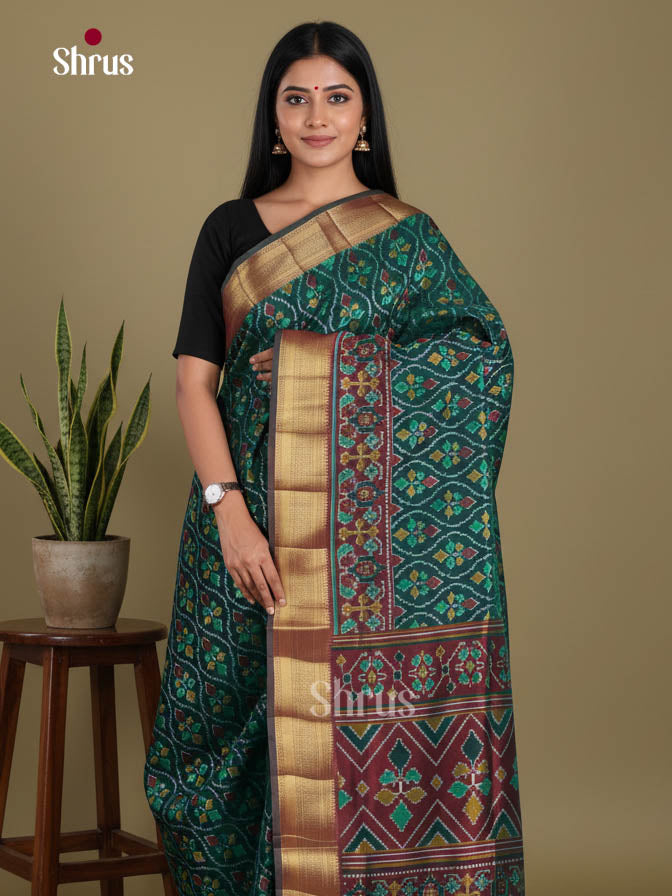 Green & Maroon - Semi Patola Saree