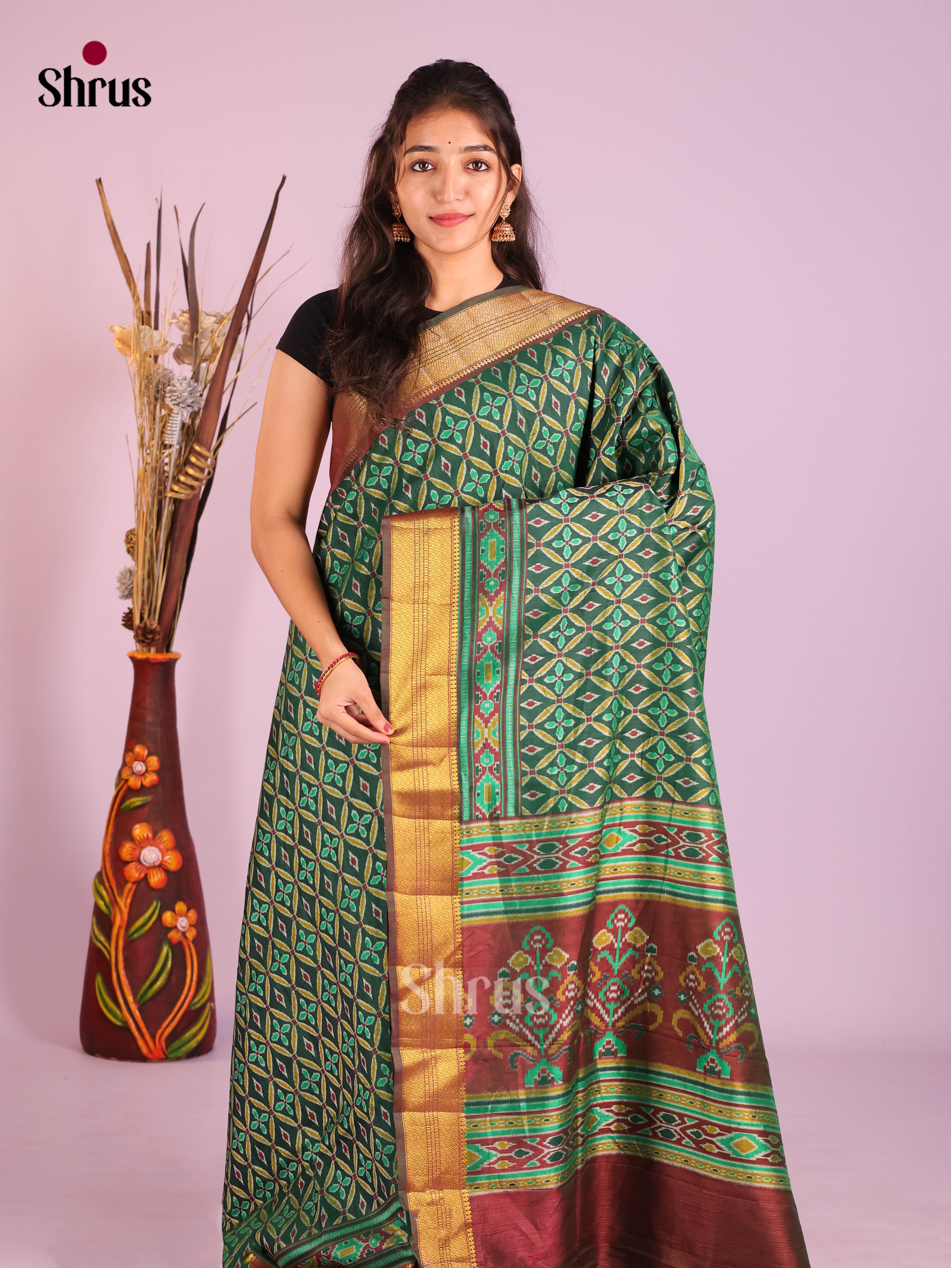 Green & Brown - Semi Patola Saree