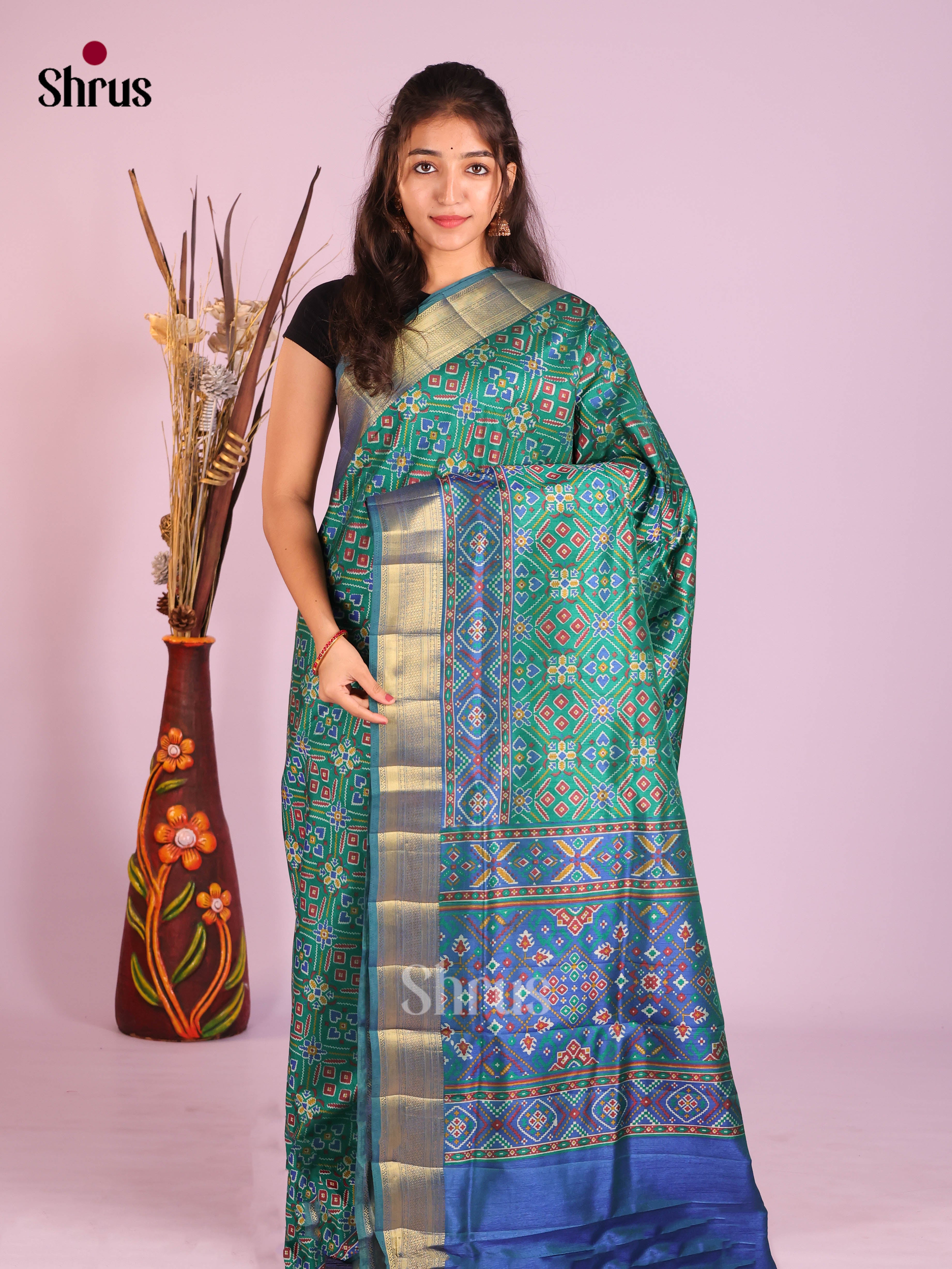 Green & Blue - Semi Patola Saree
