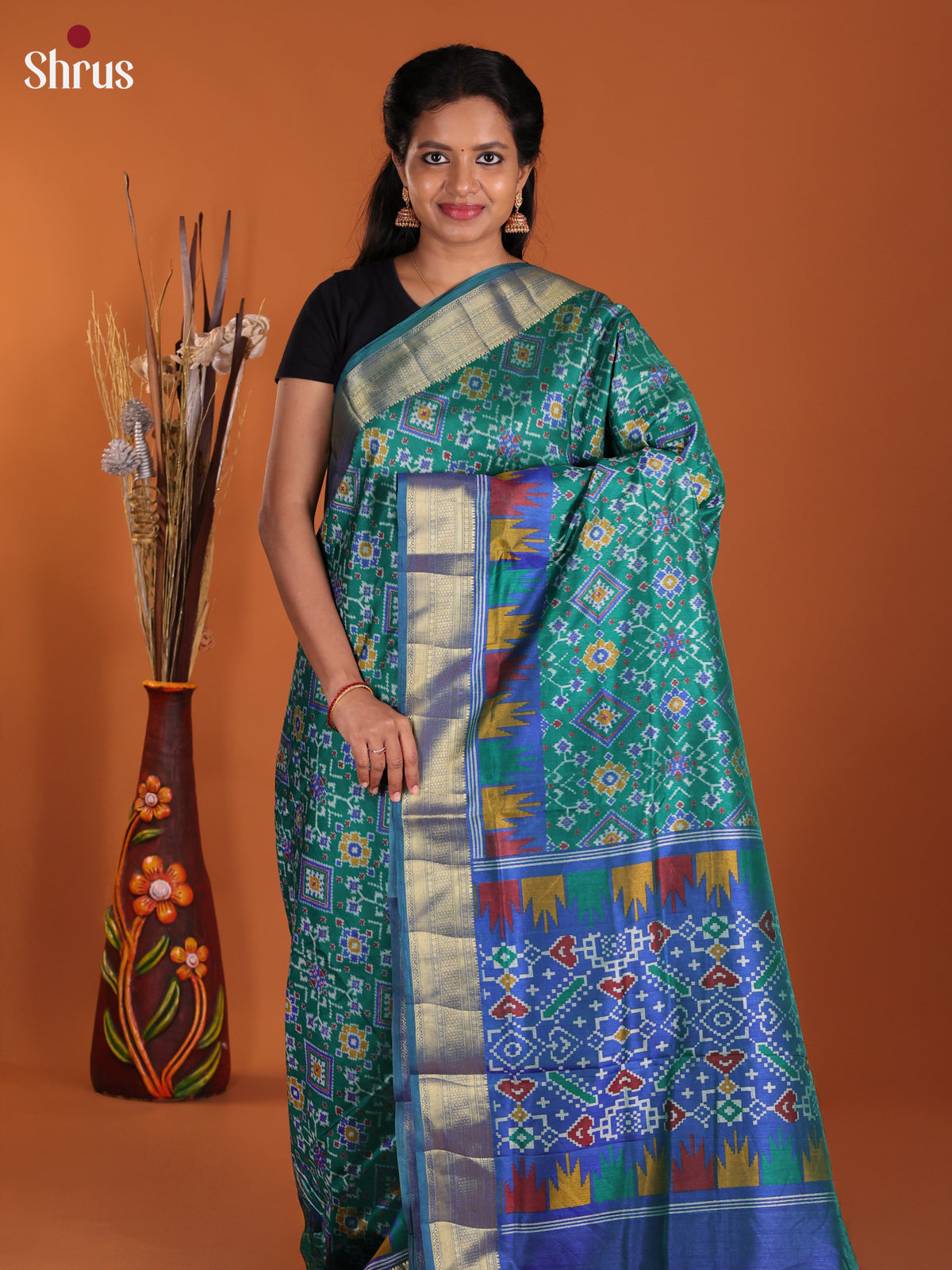 Green & Blue - Semi Patola Saree