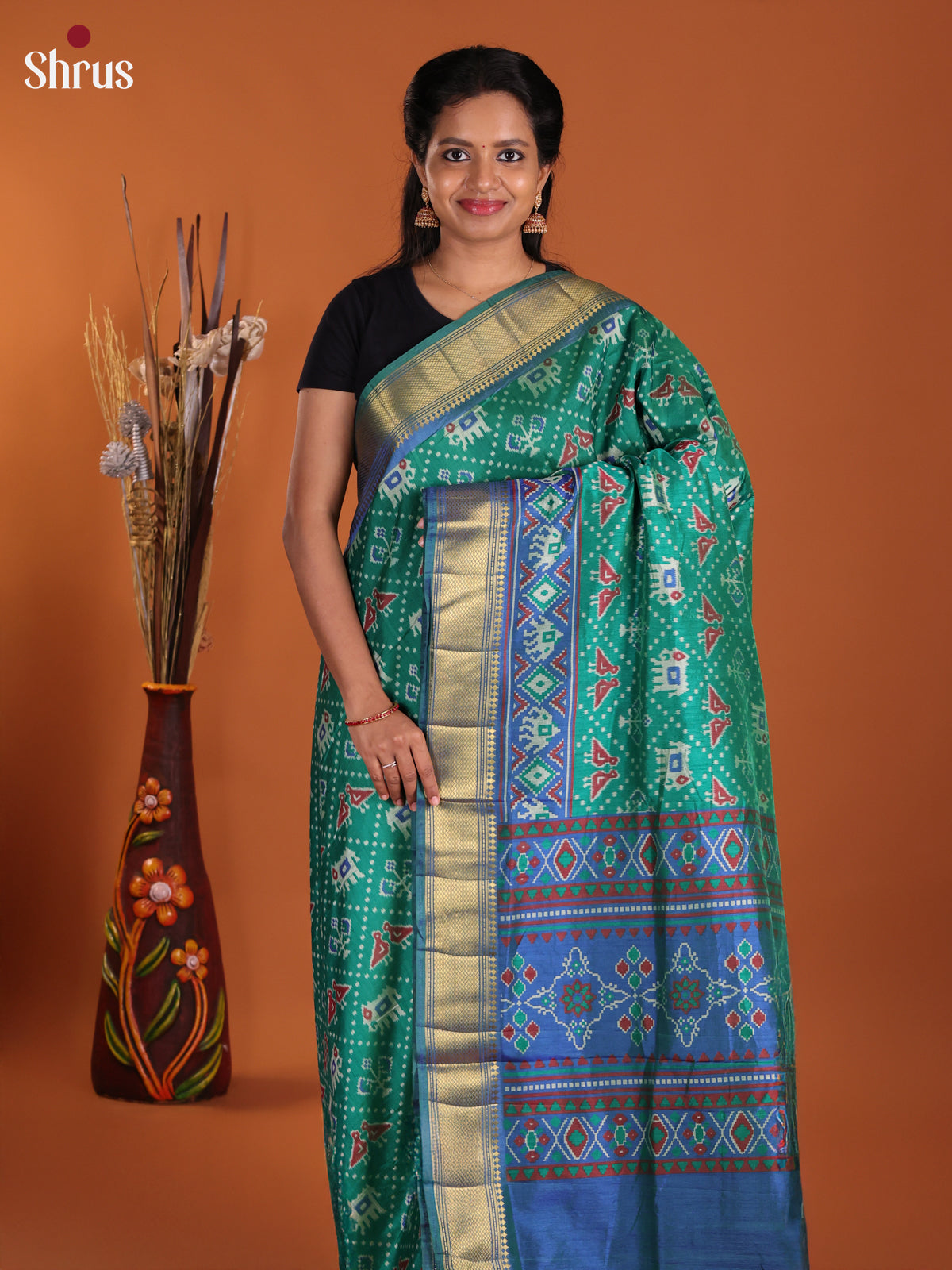 Green & Blue - Semi Patola Saree
