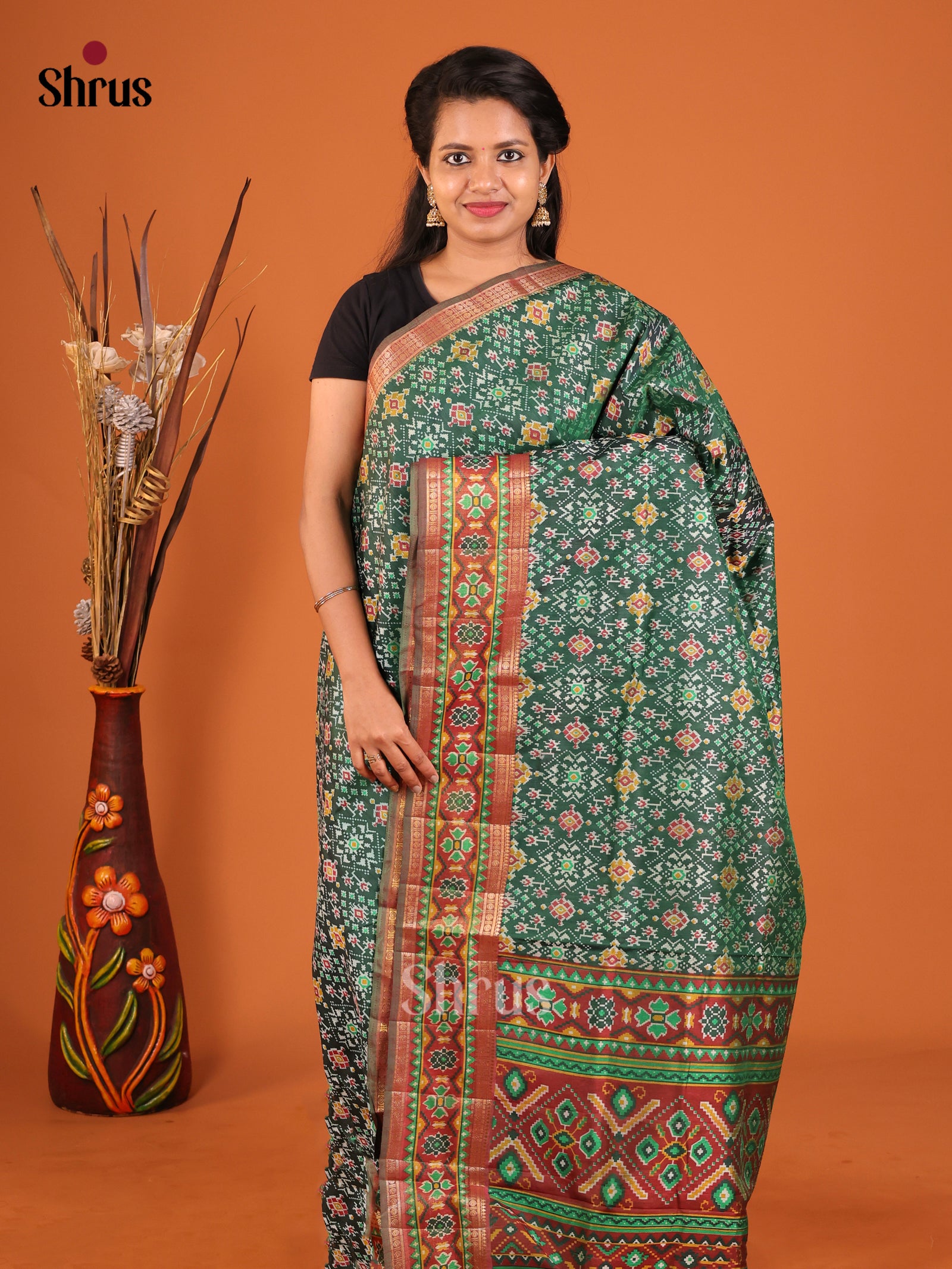 Green & Brown - Semi Patola Saree