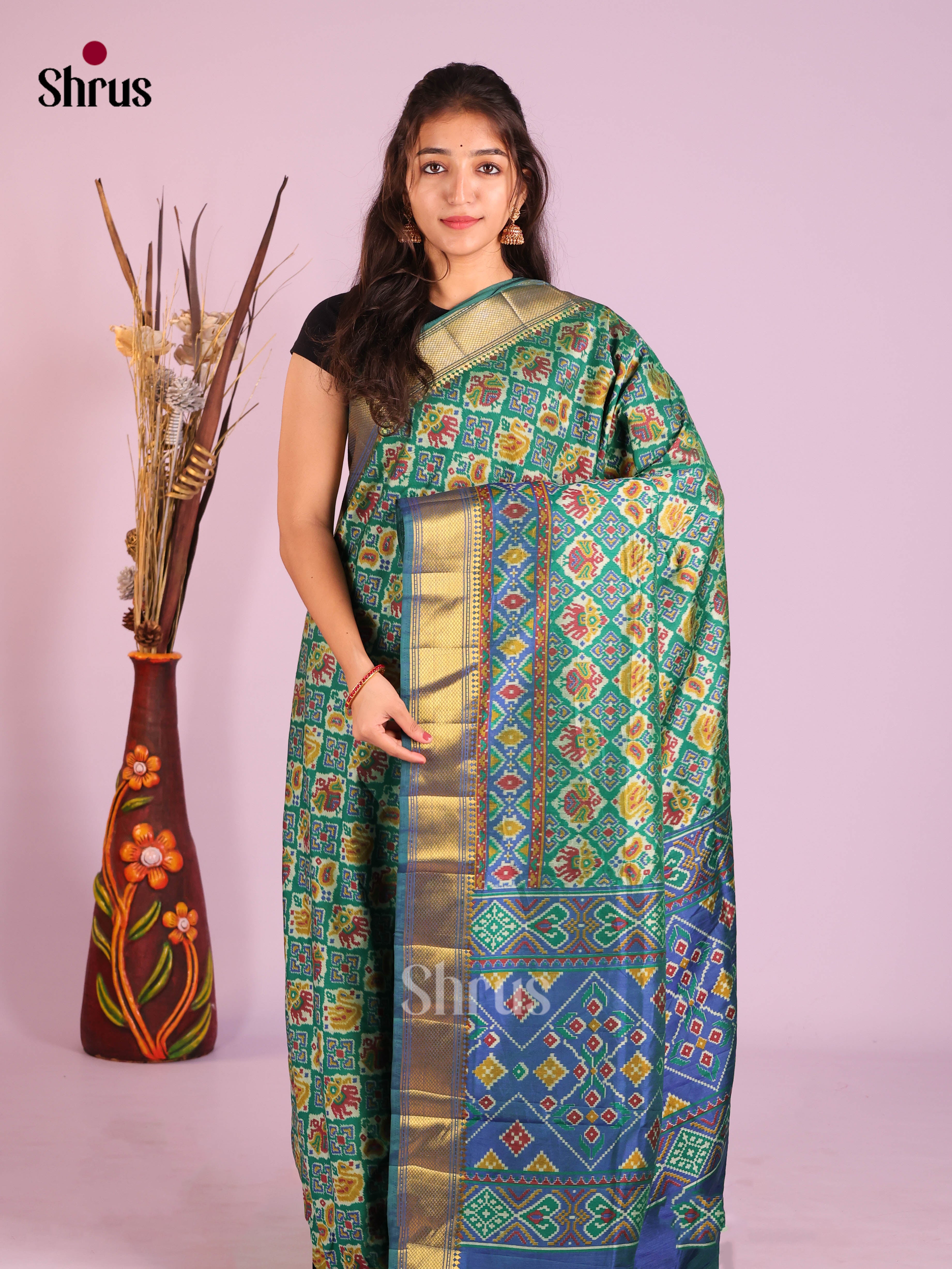 Green & Blue- Semi Patola Saree