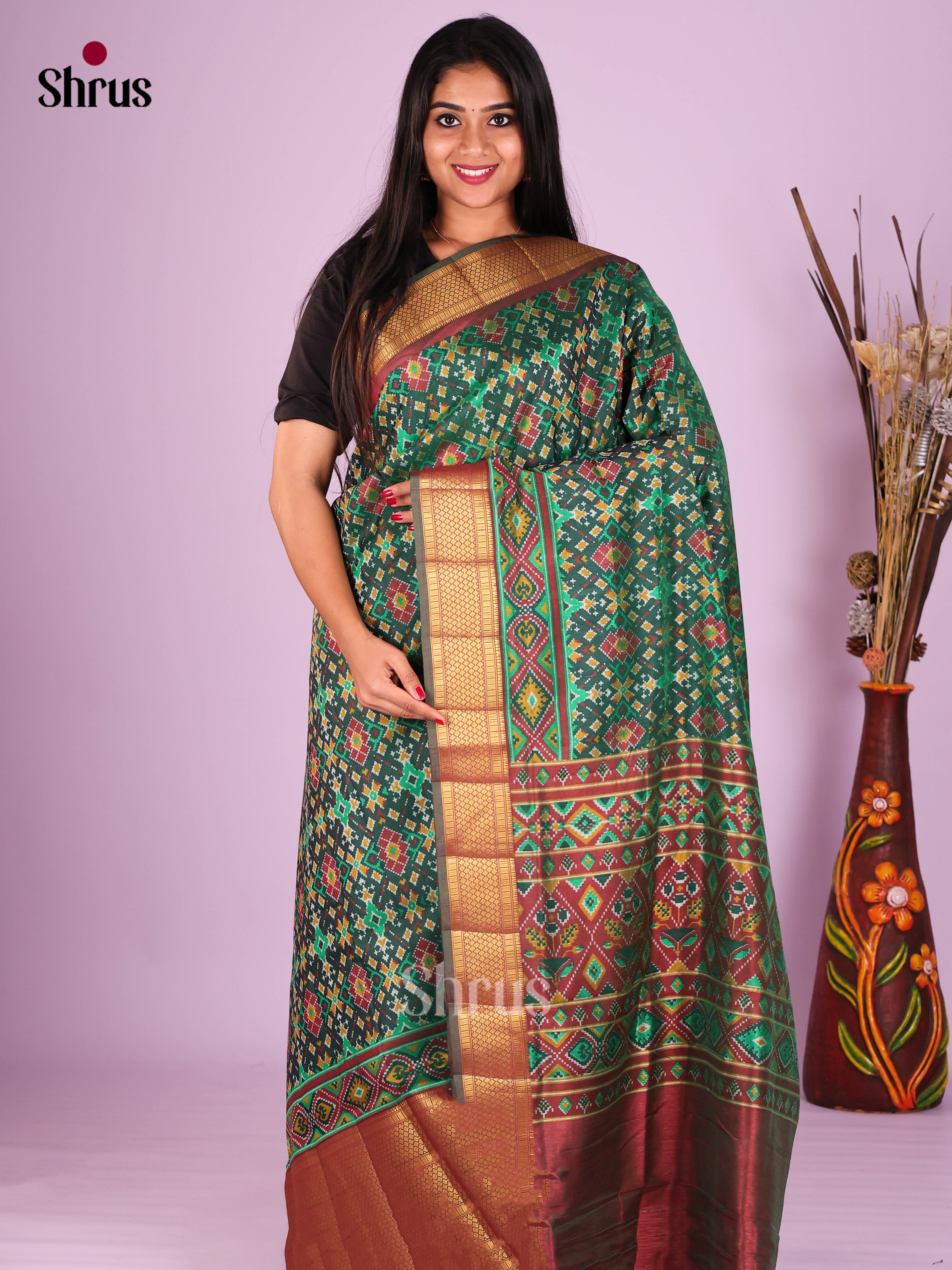 Green & Brown - Semi Patola Saree