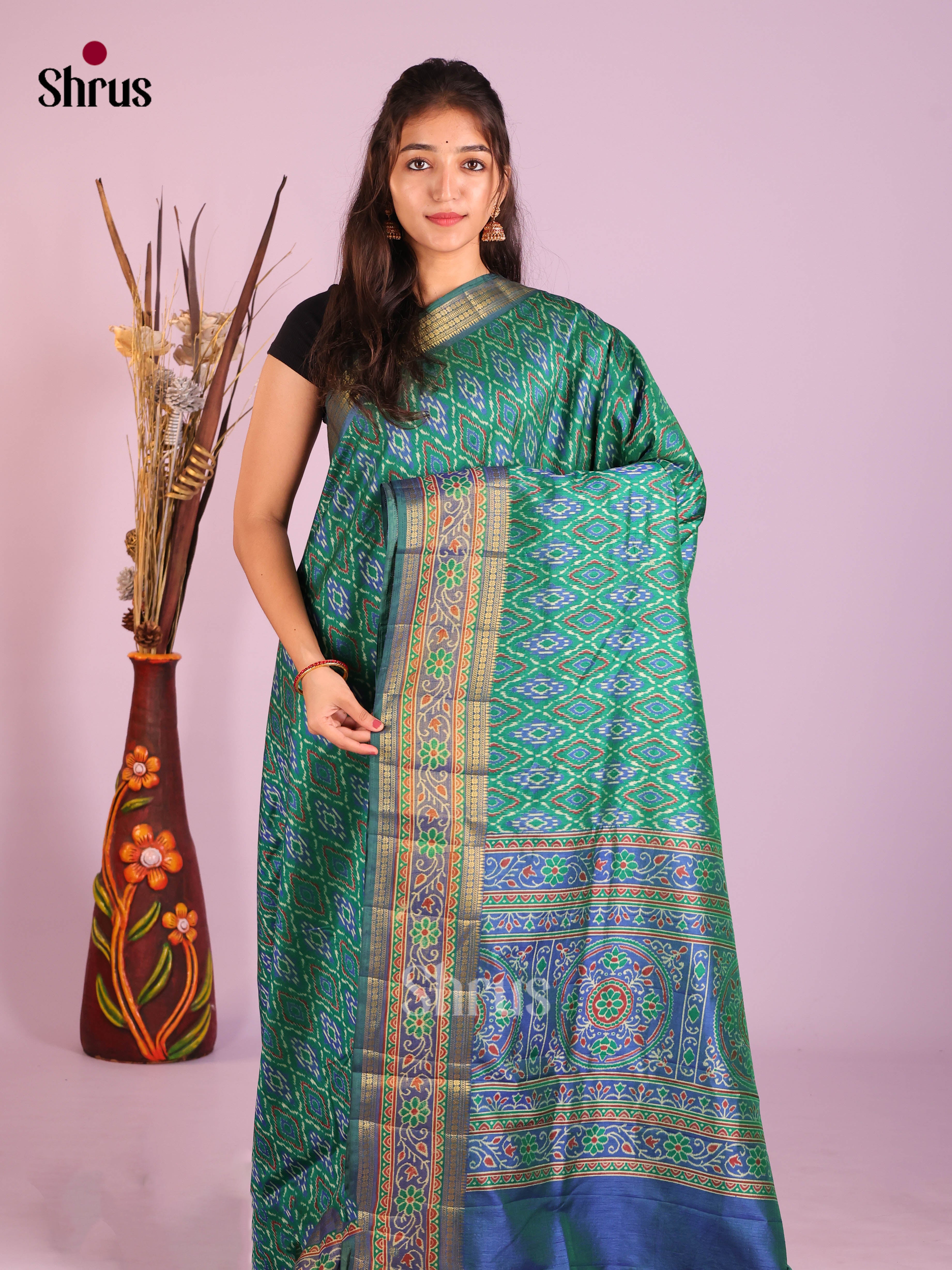 Green & Blue - Semi Patola Saree