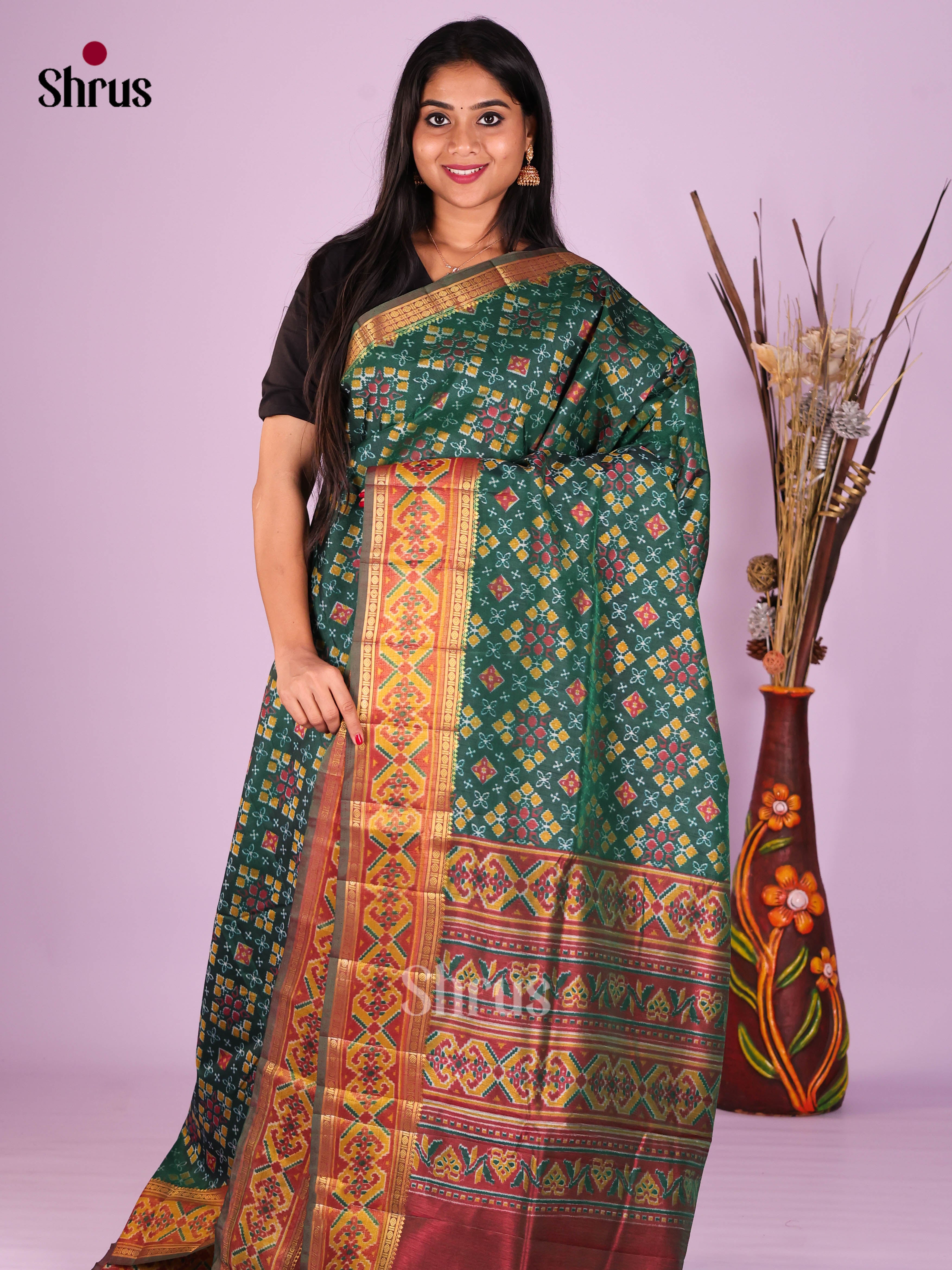 Green & Brown - Semi Patola Saree