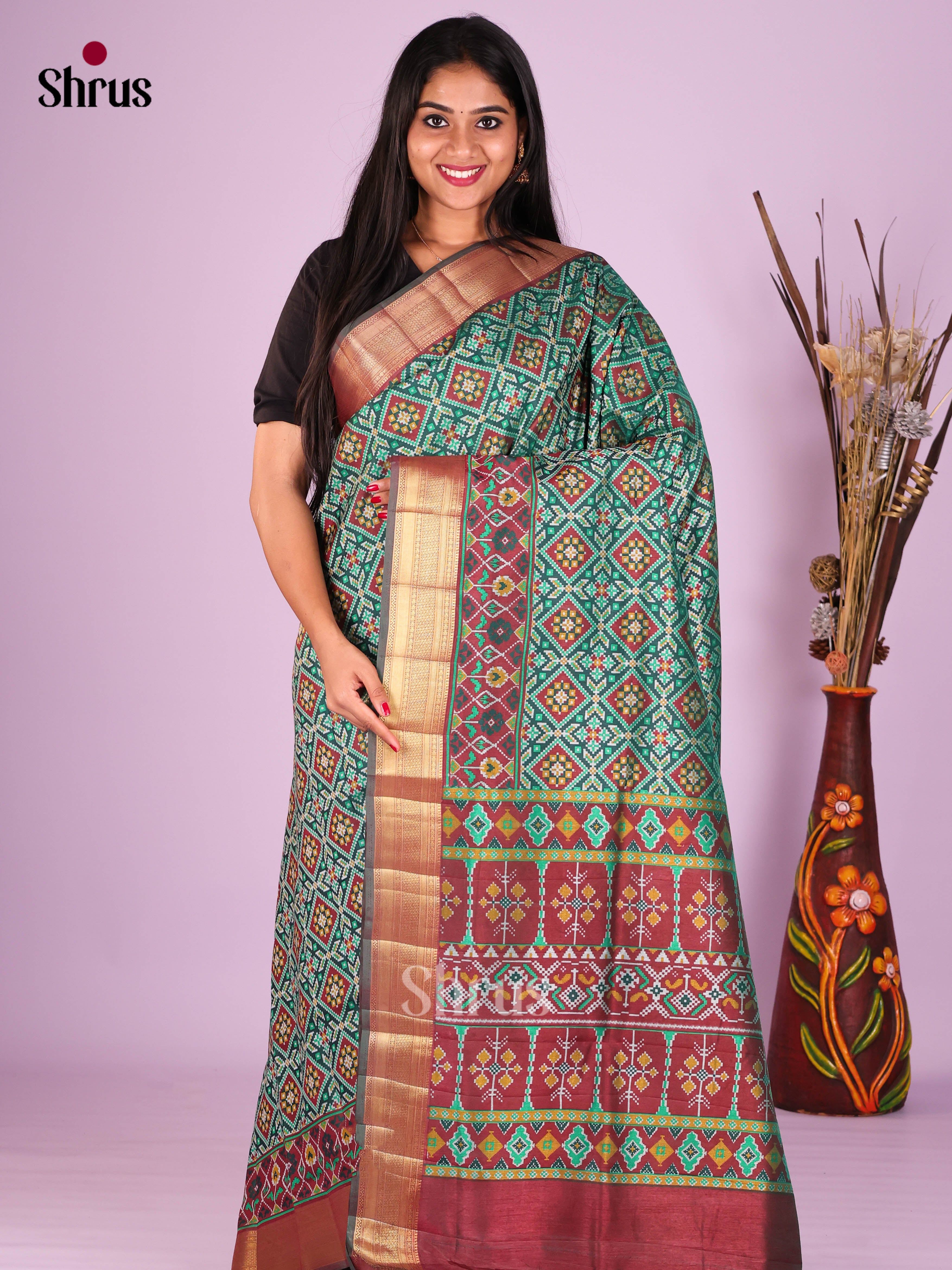 Green & Brown - Semi Patola Saree