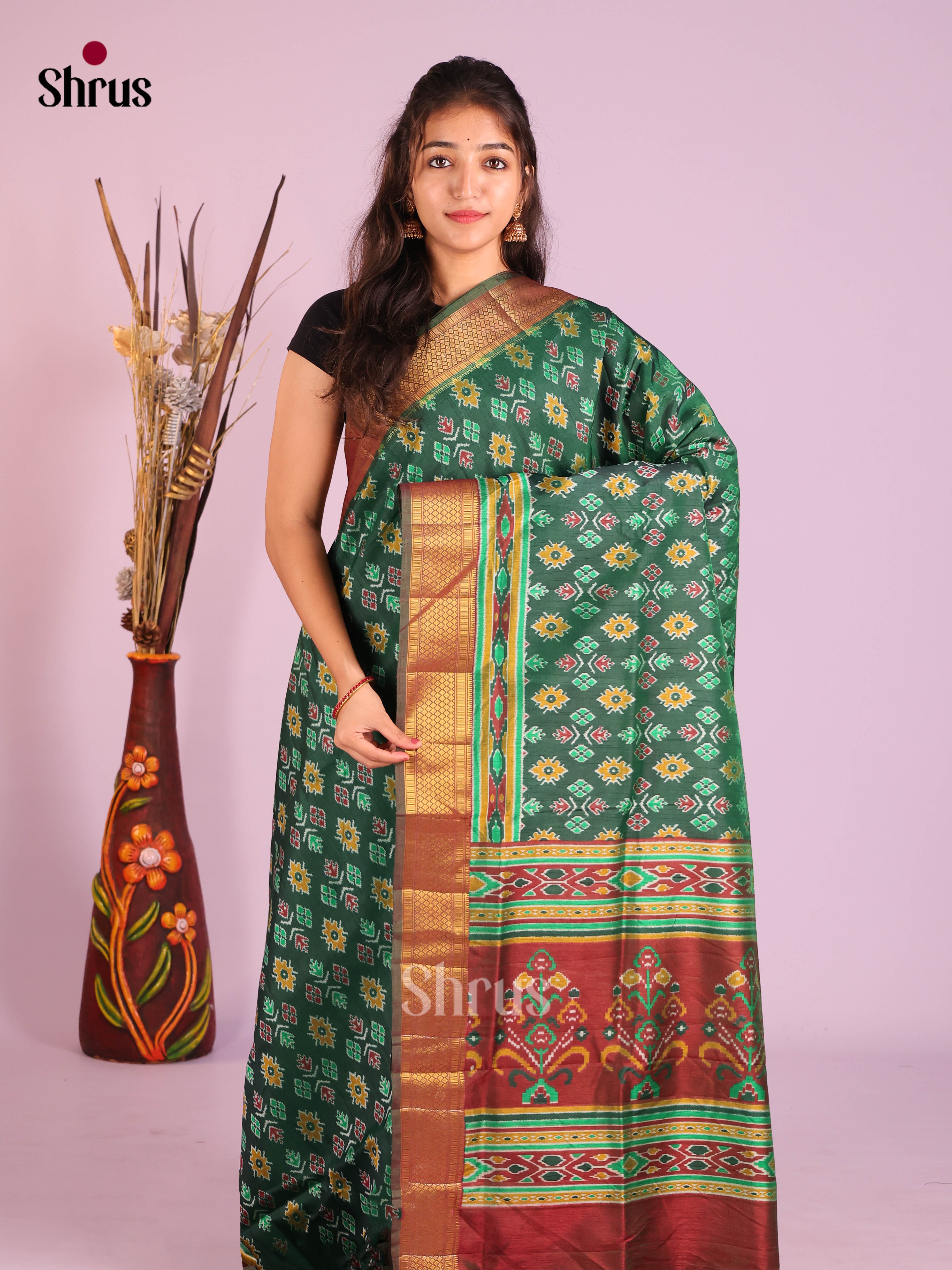 Green & Brown - Semi Patola Saree