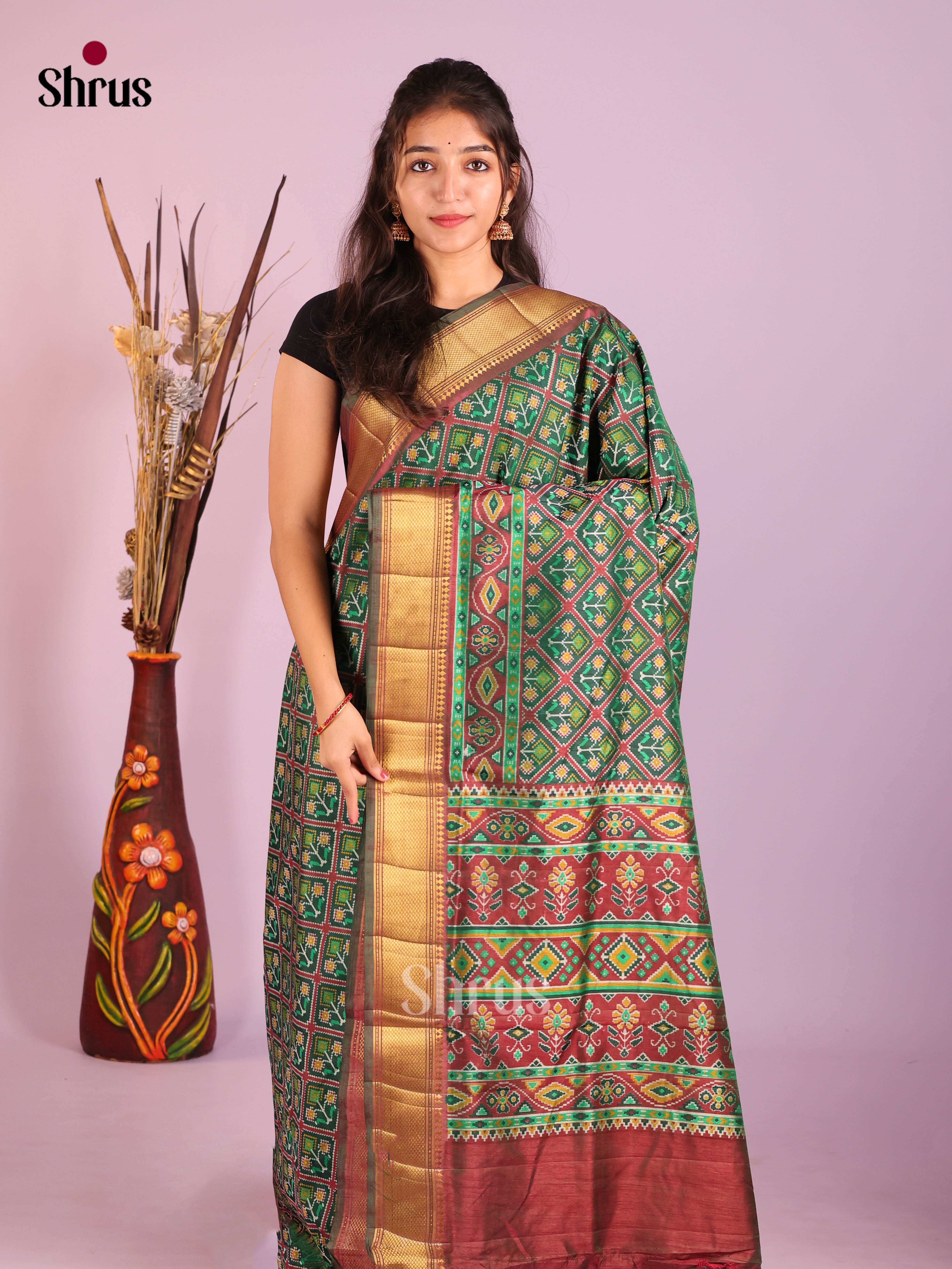 Green & Brown - Semi Patola Saree