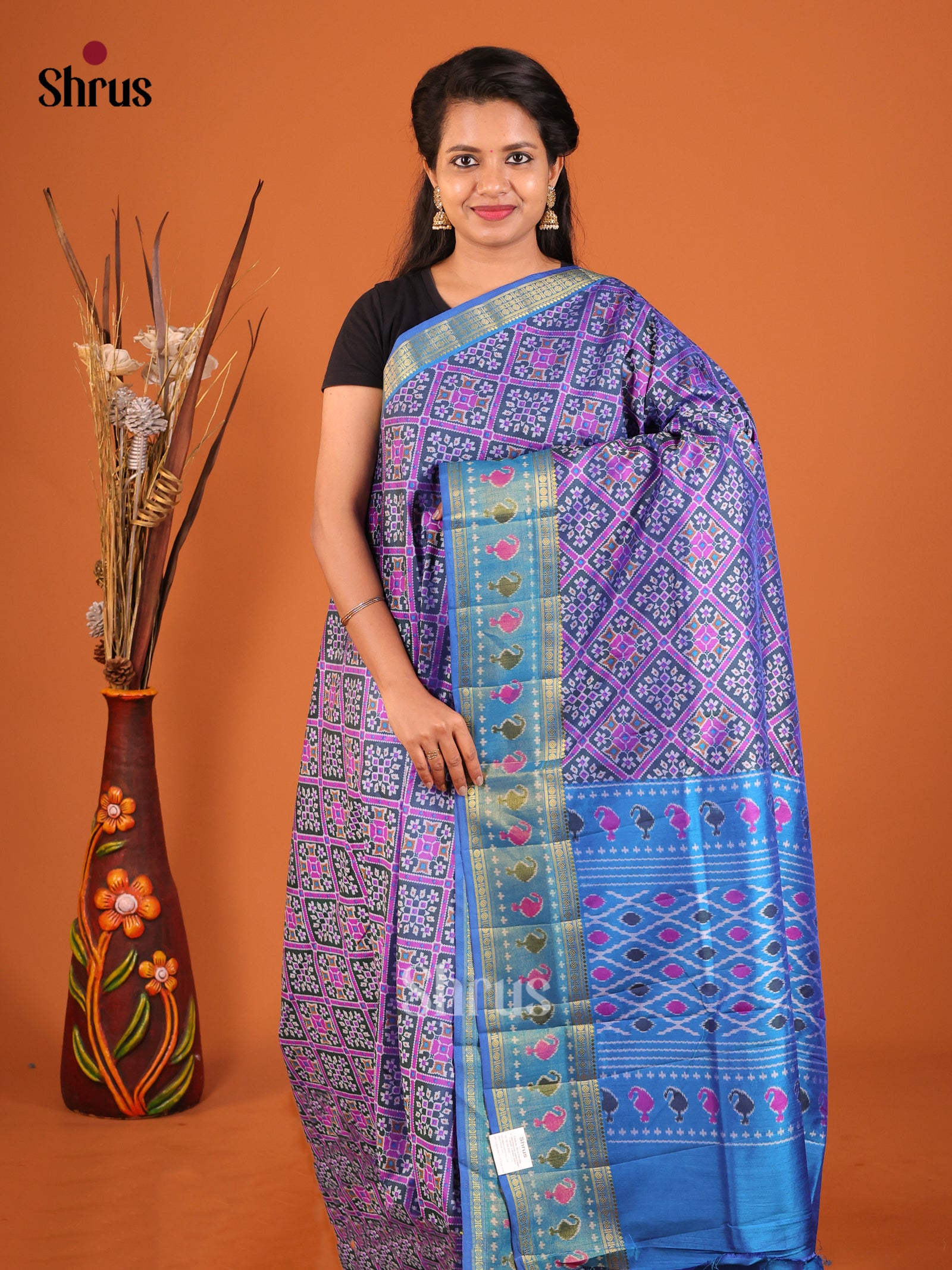Purple & Blue- Semi Patola Saree
