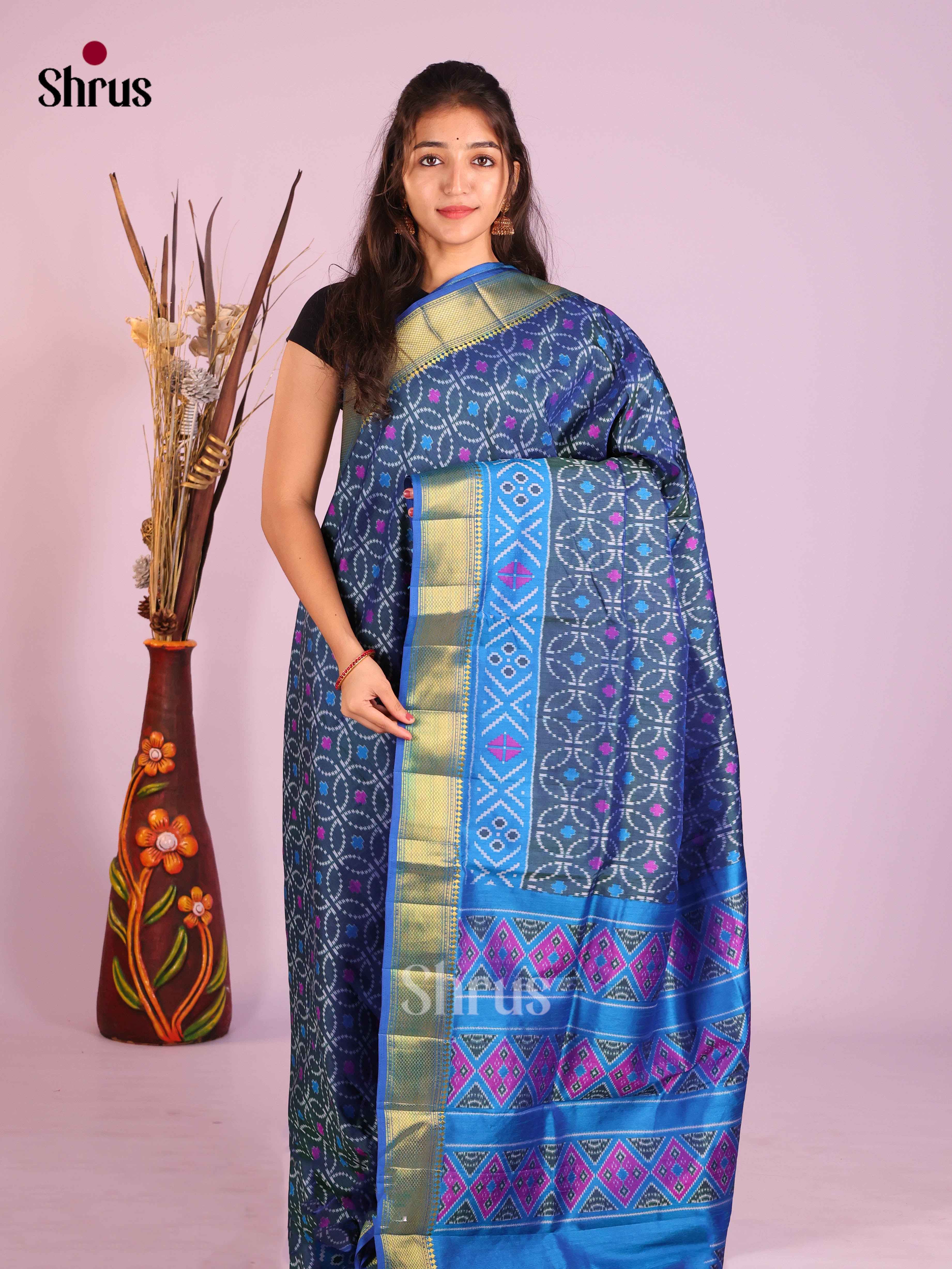 Dark Blue & Blue - Semi Patola Saree