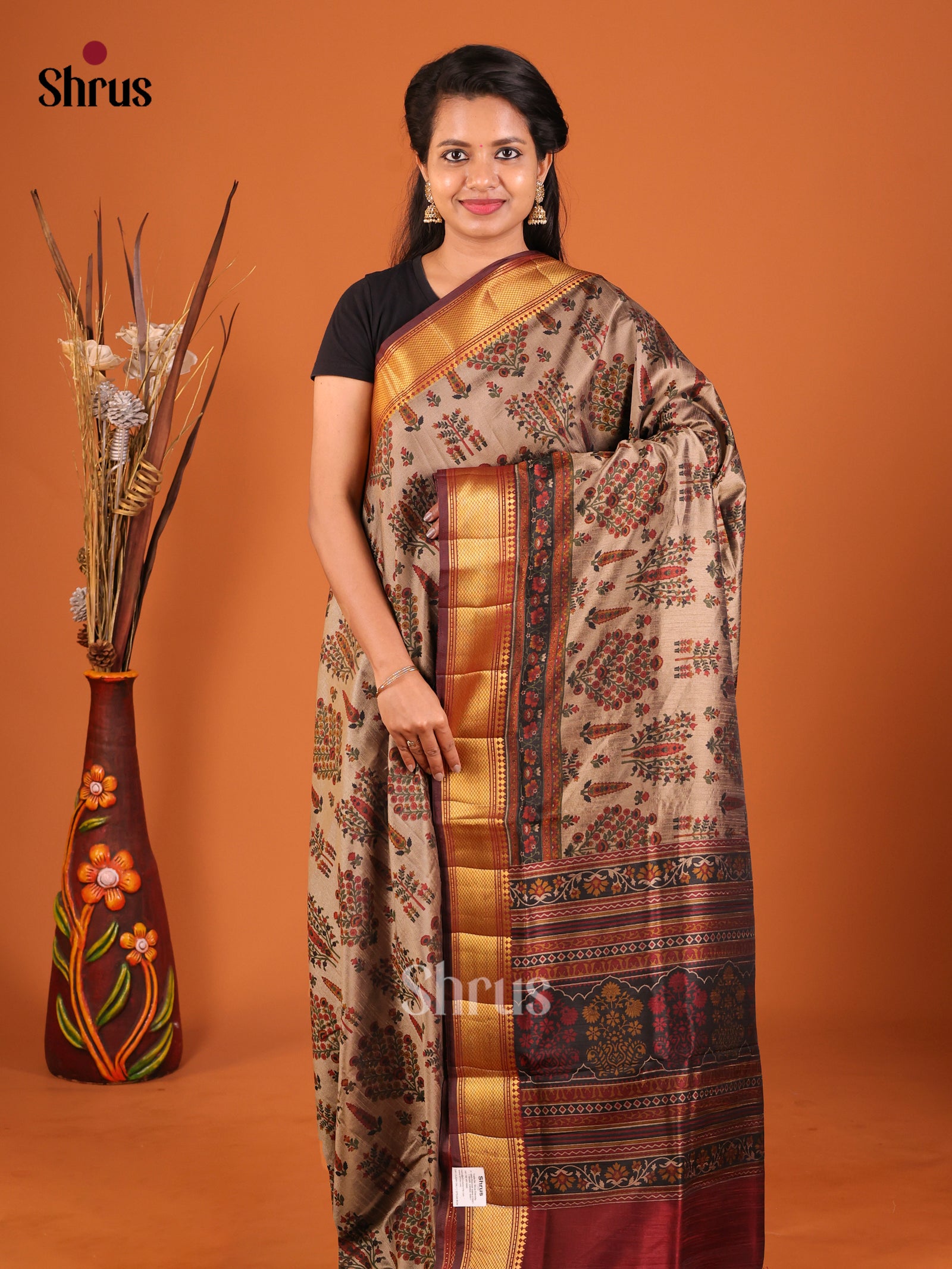 Light Brown & Maroon - Semi Patola Saree
