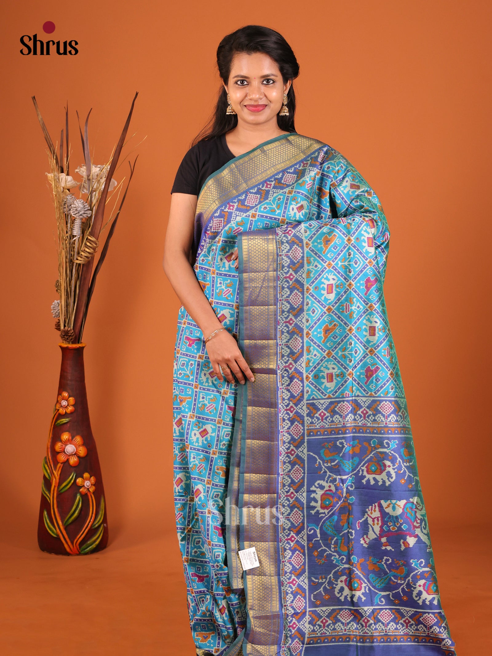 Light Blue & Blue - Semi Patola Saree