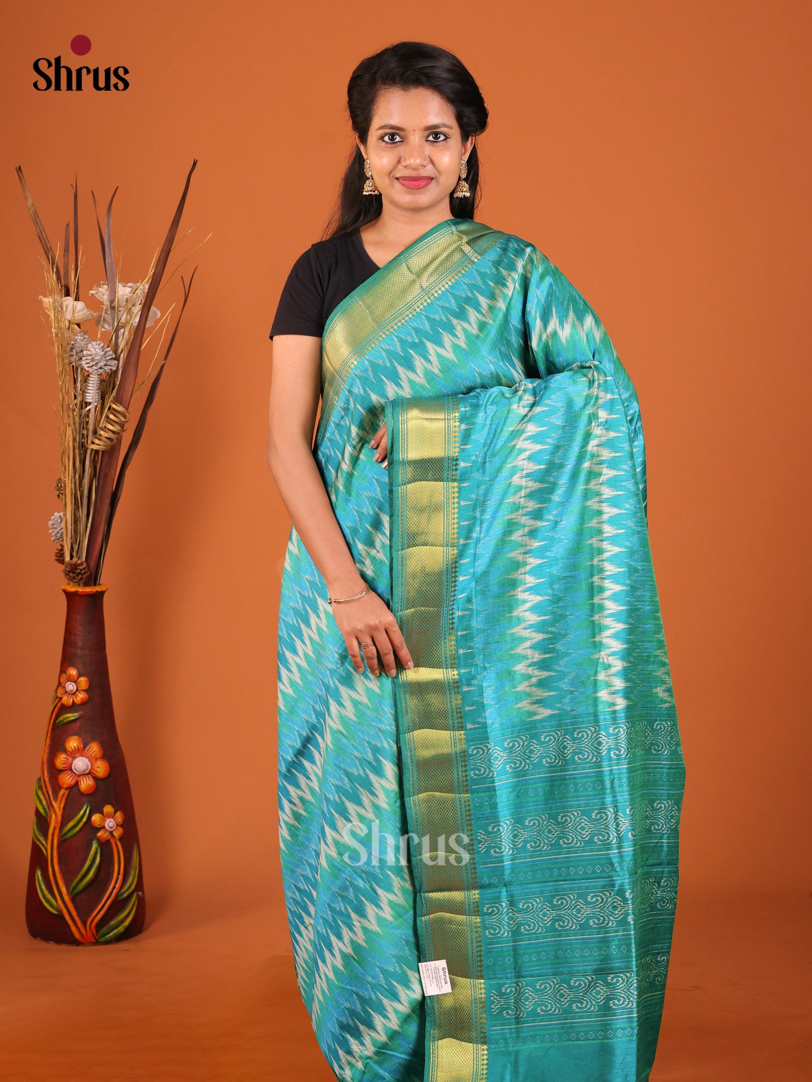 Teal Blue - Semi Patola Saree