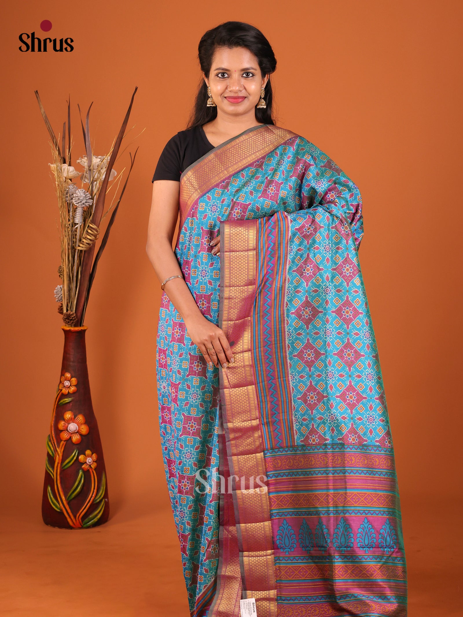 Blue & Purple - Semi Patola Saree