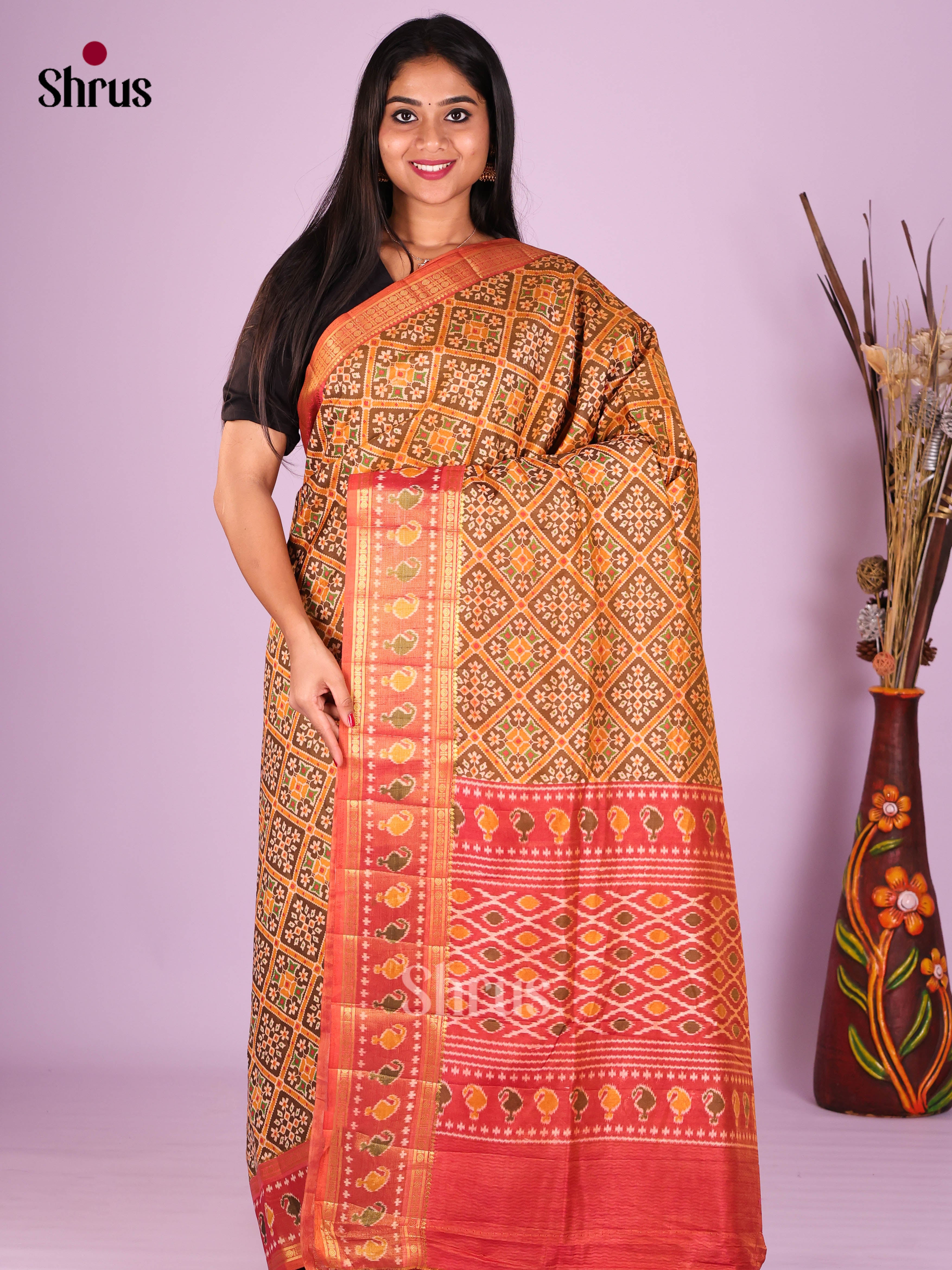 Mustard & Brick- Semi Patola Saree