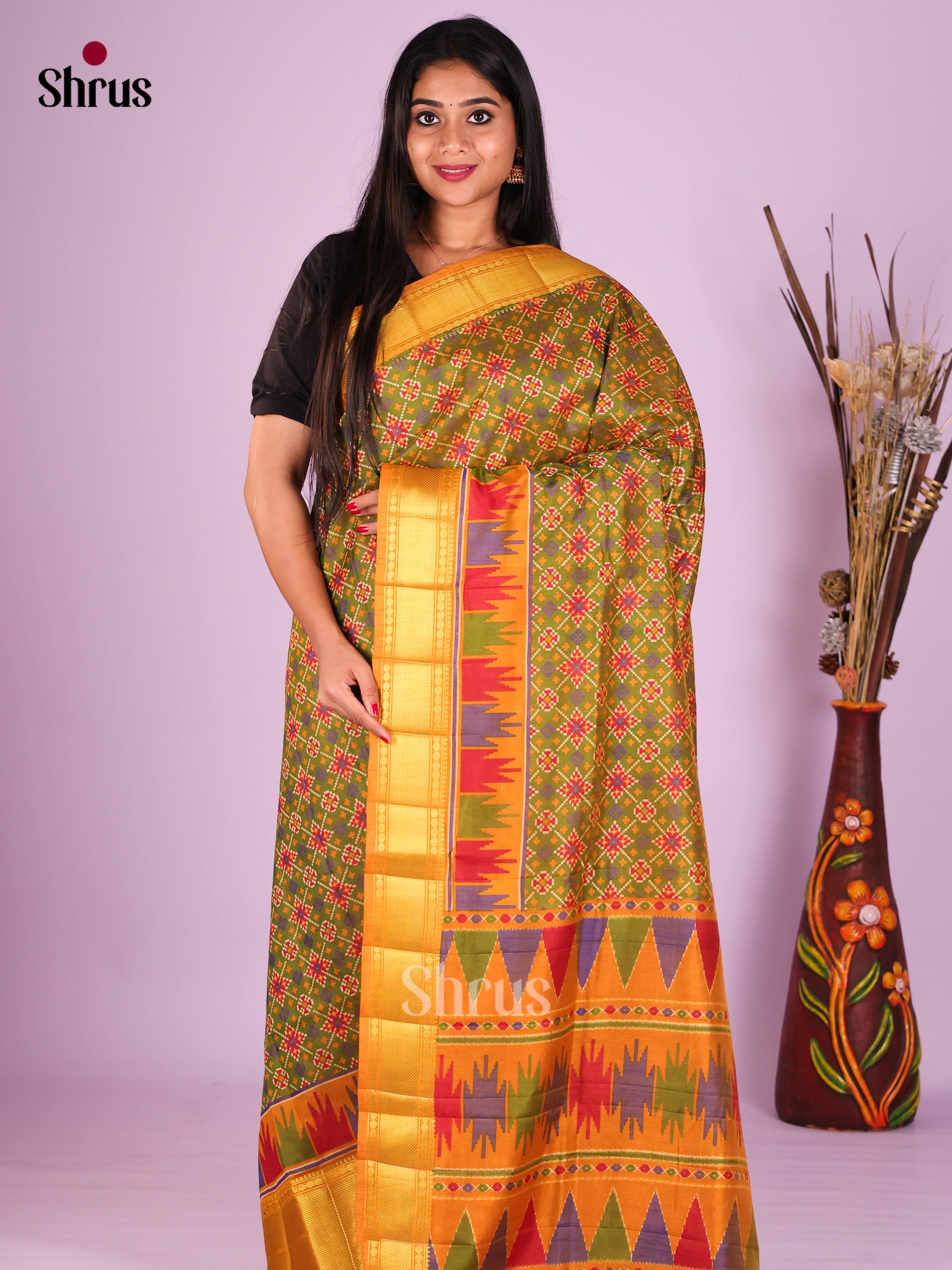 Green & Mustard - Semi Patola Saree