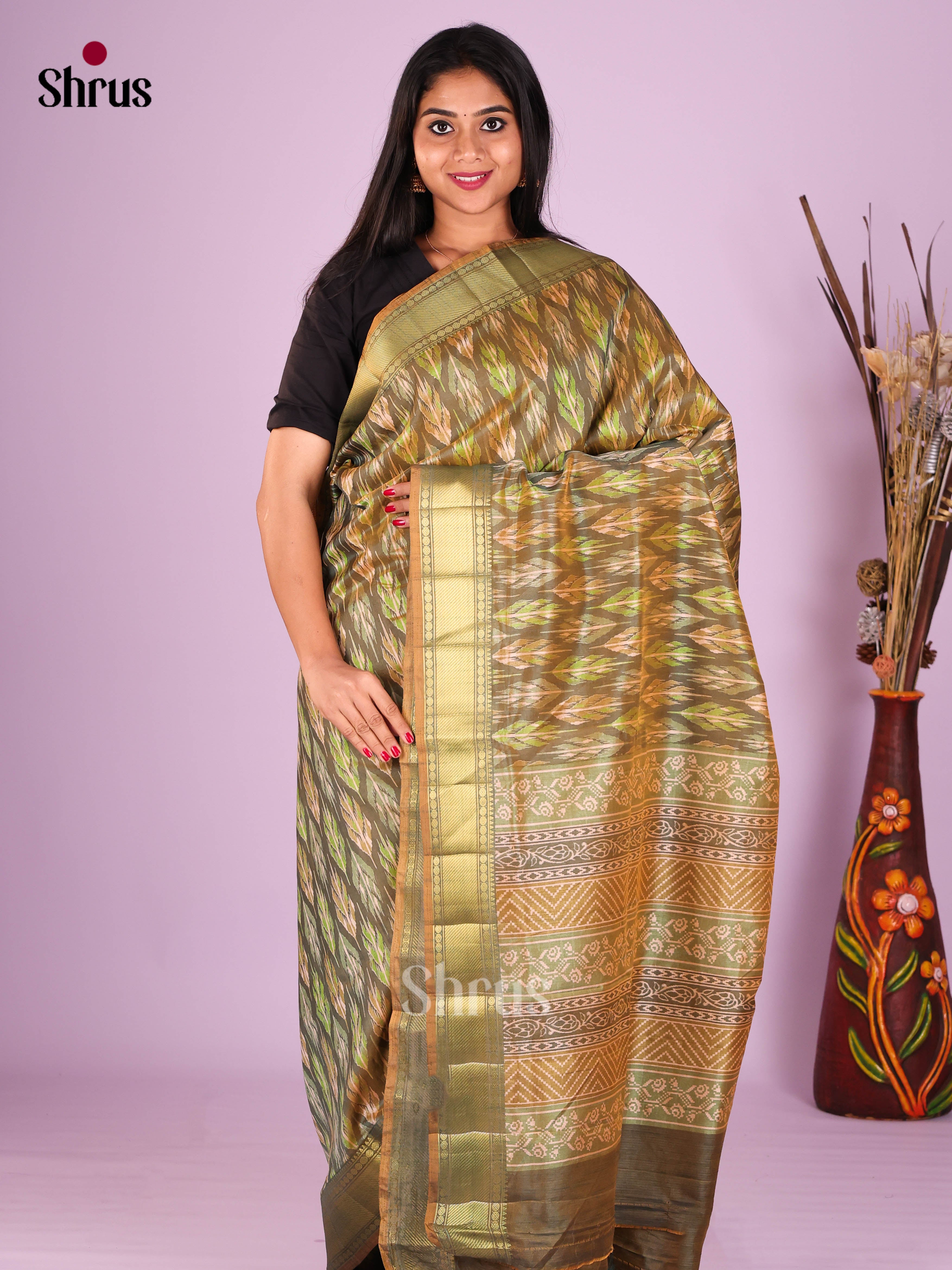 Double Shaded Grey Green - Semi Patola Saree