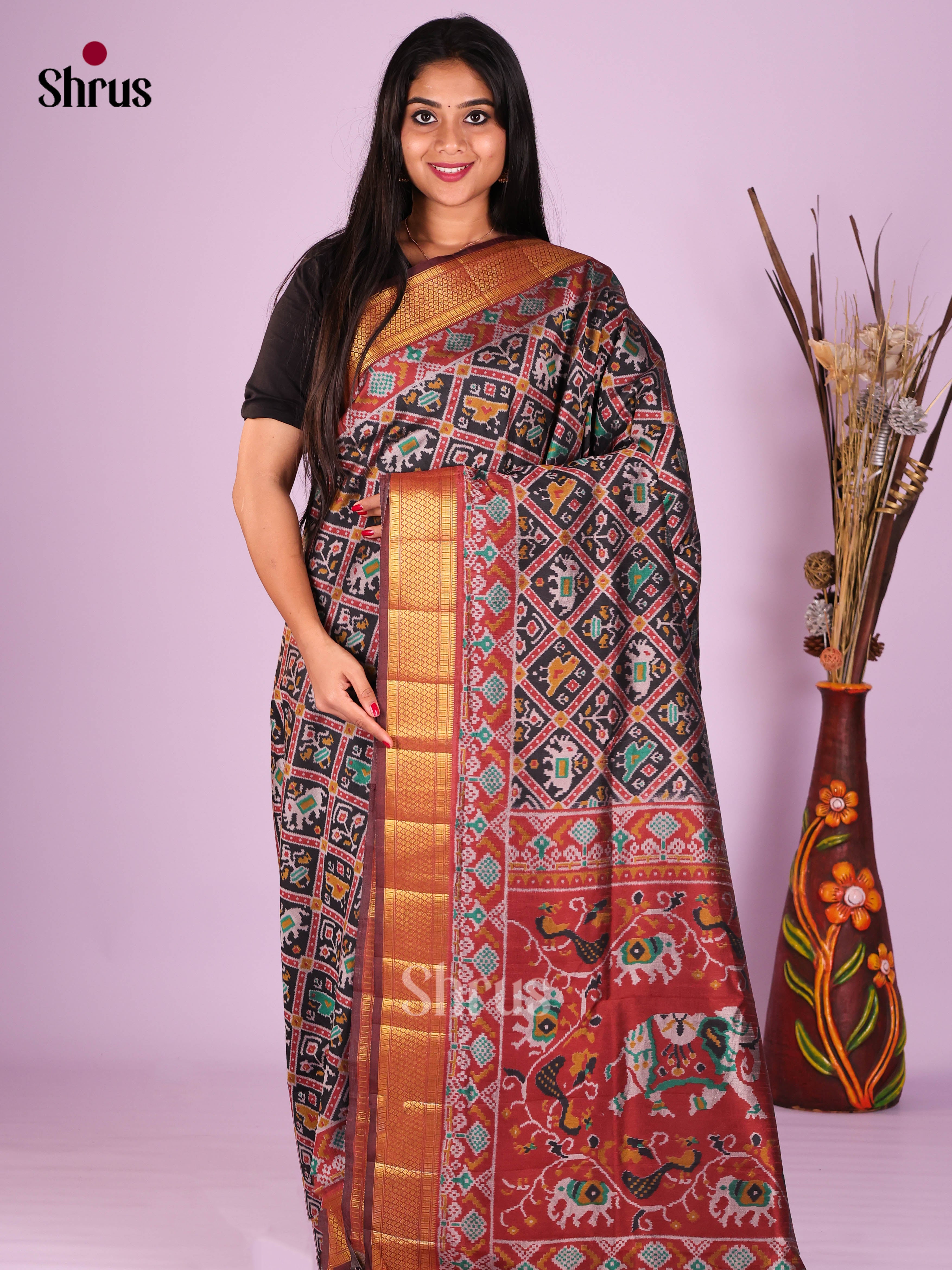 Black & Maroon - Semi Patola Saree