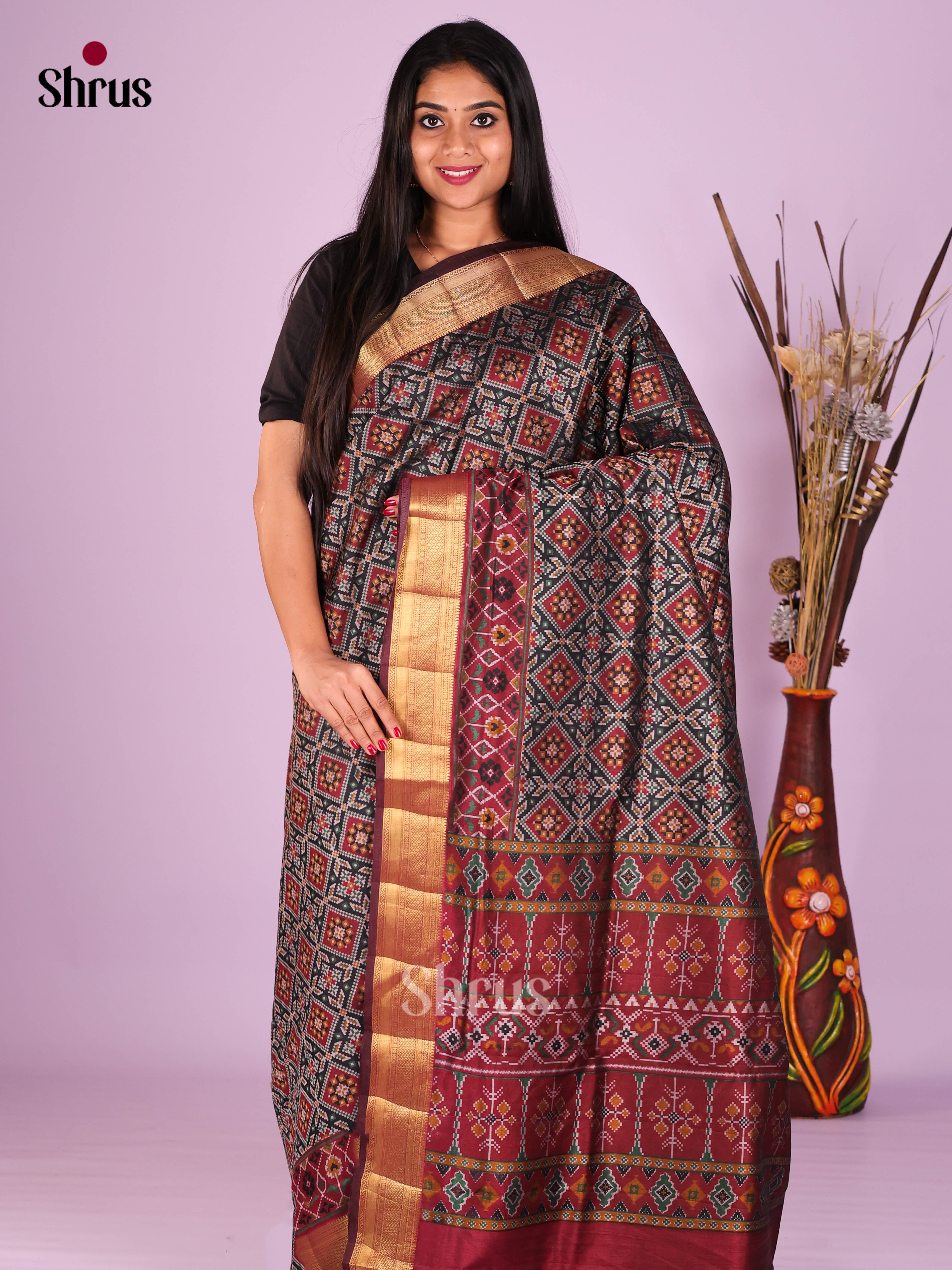 Black & Maroon - Semi Patola Saree