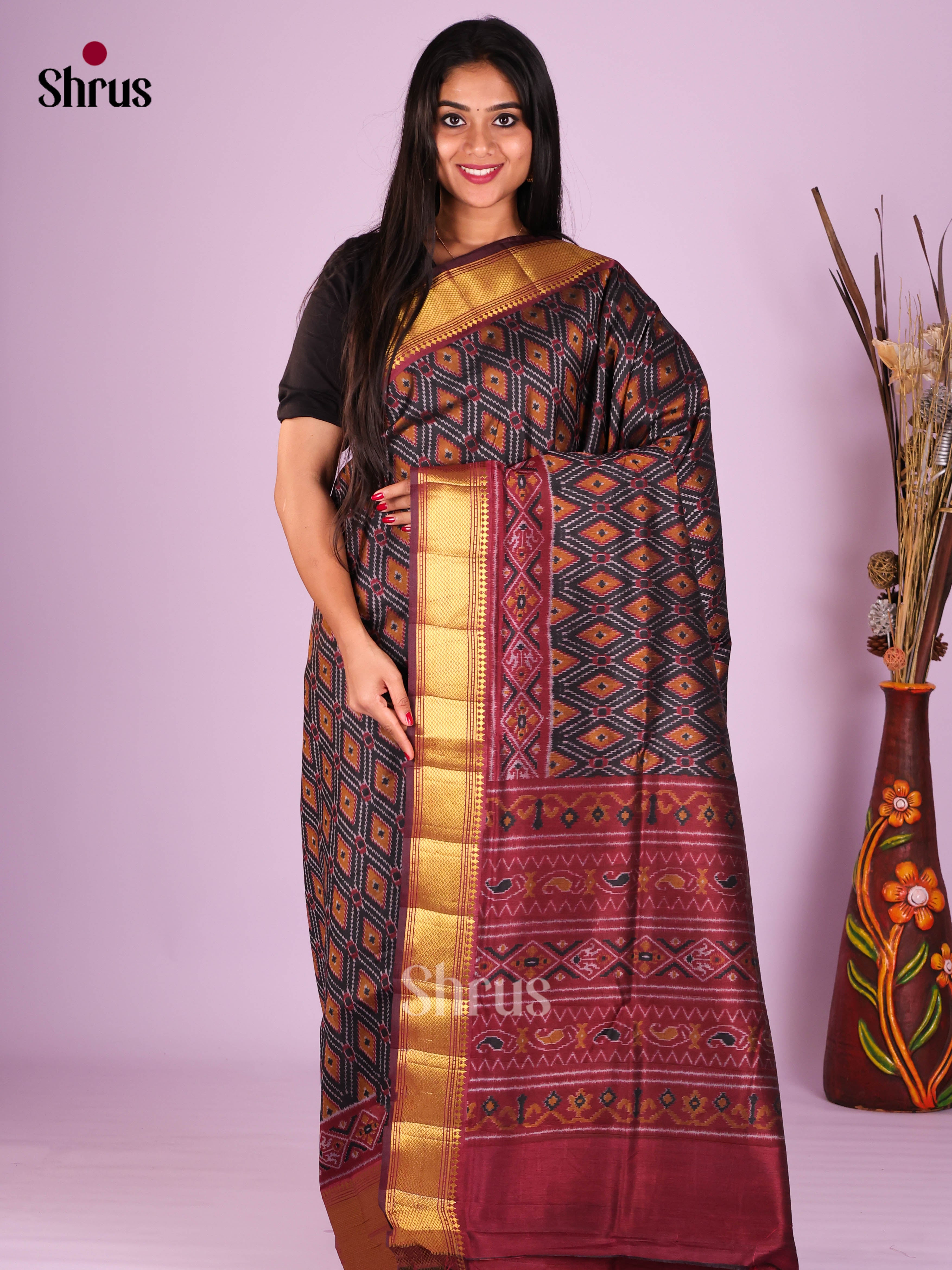 Black & Maroon - Semi Patola Saree