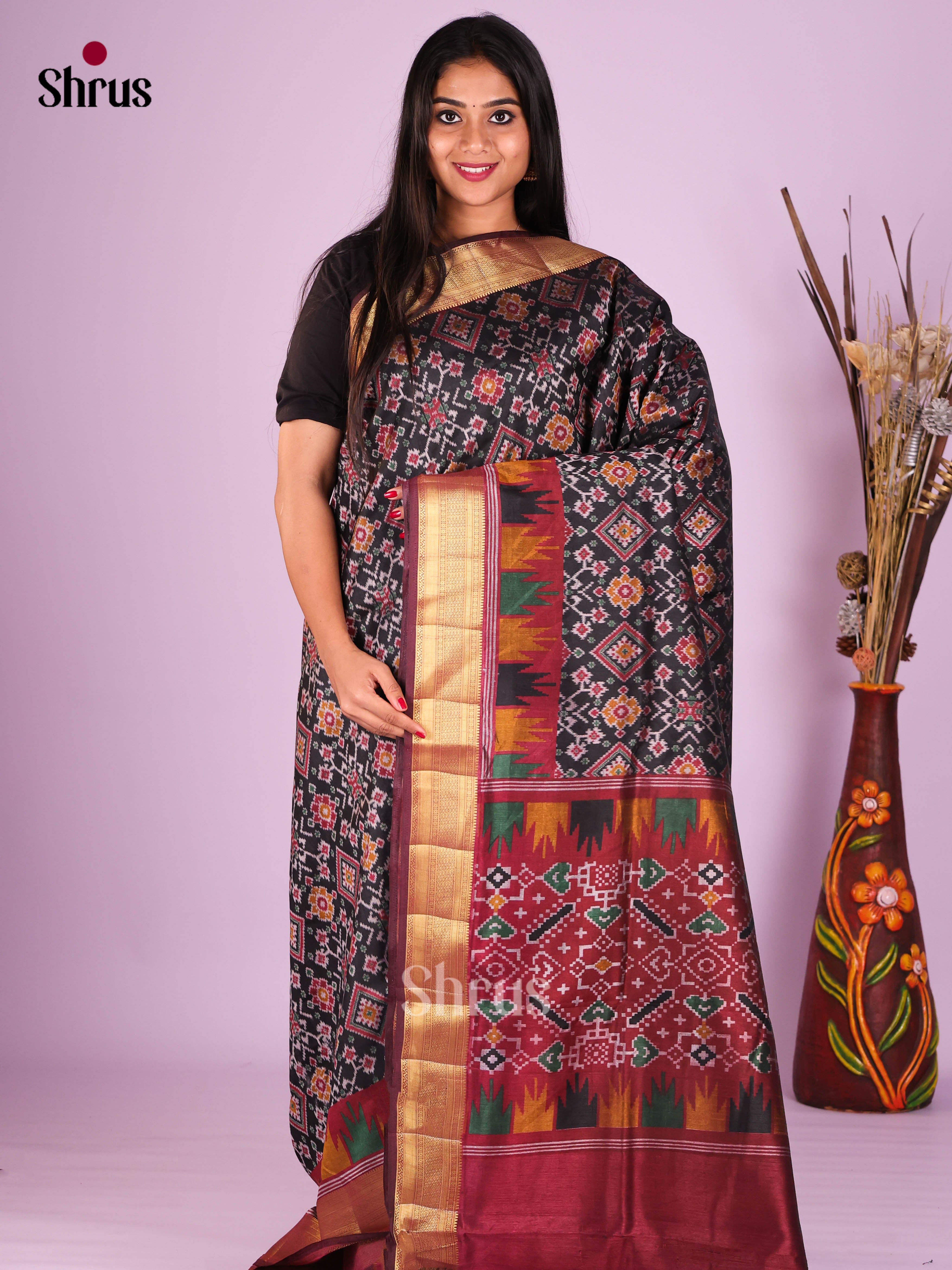 Black & Maroon - Semi Patola Saree