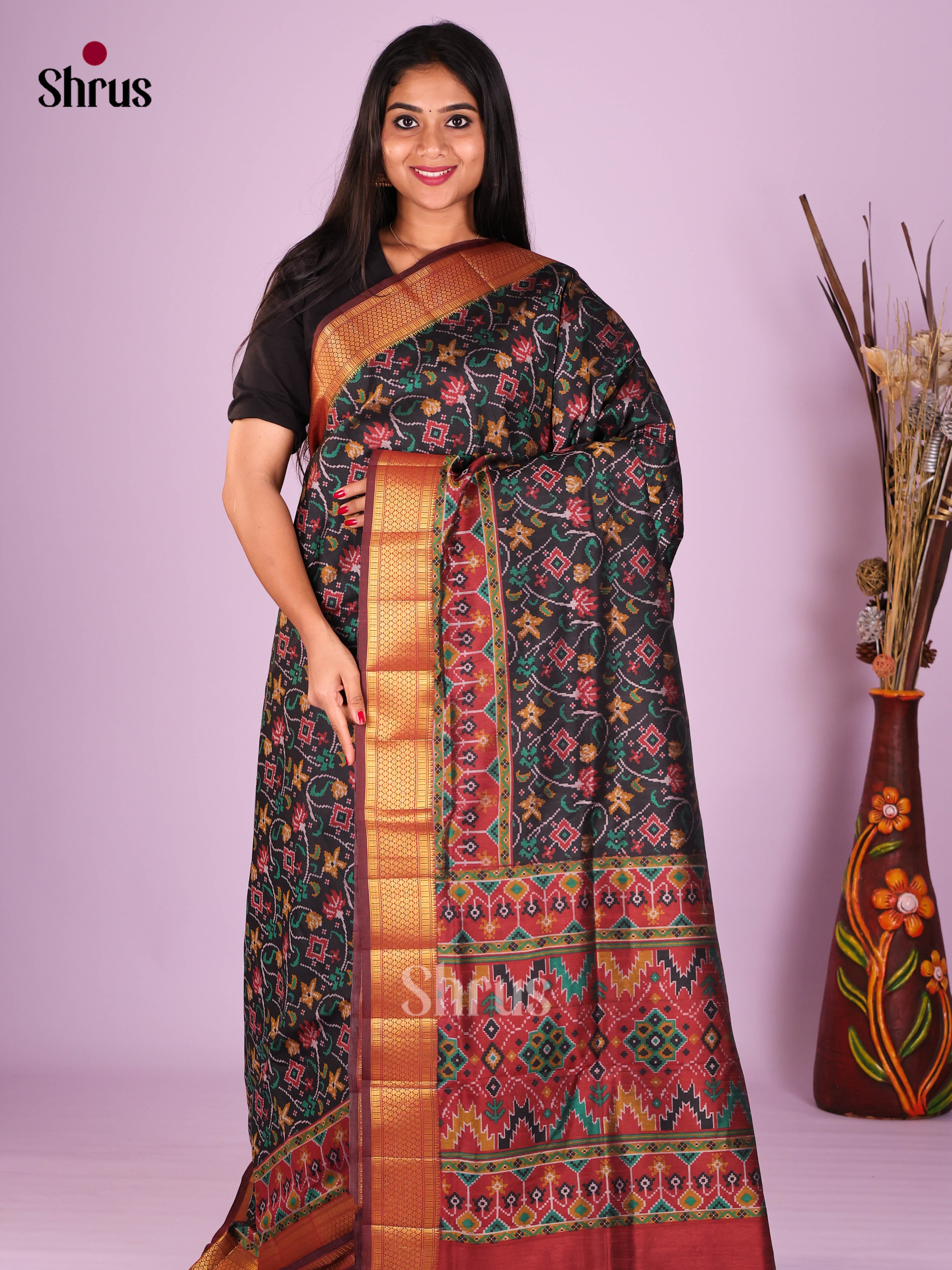 Black & Maroon - Semi Patola Saree
