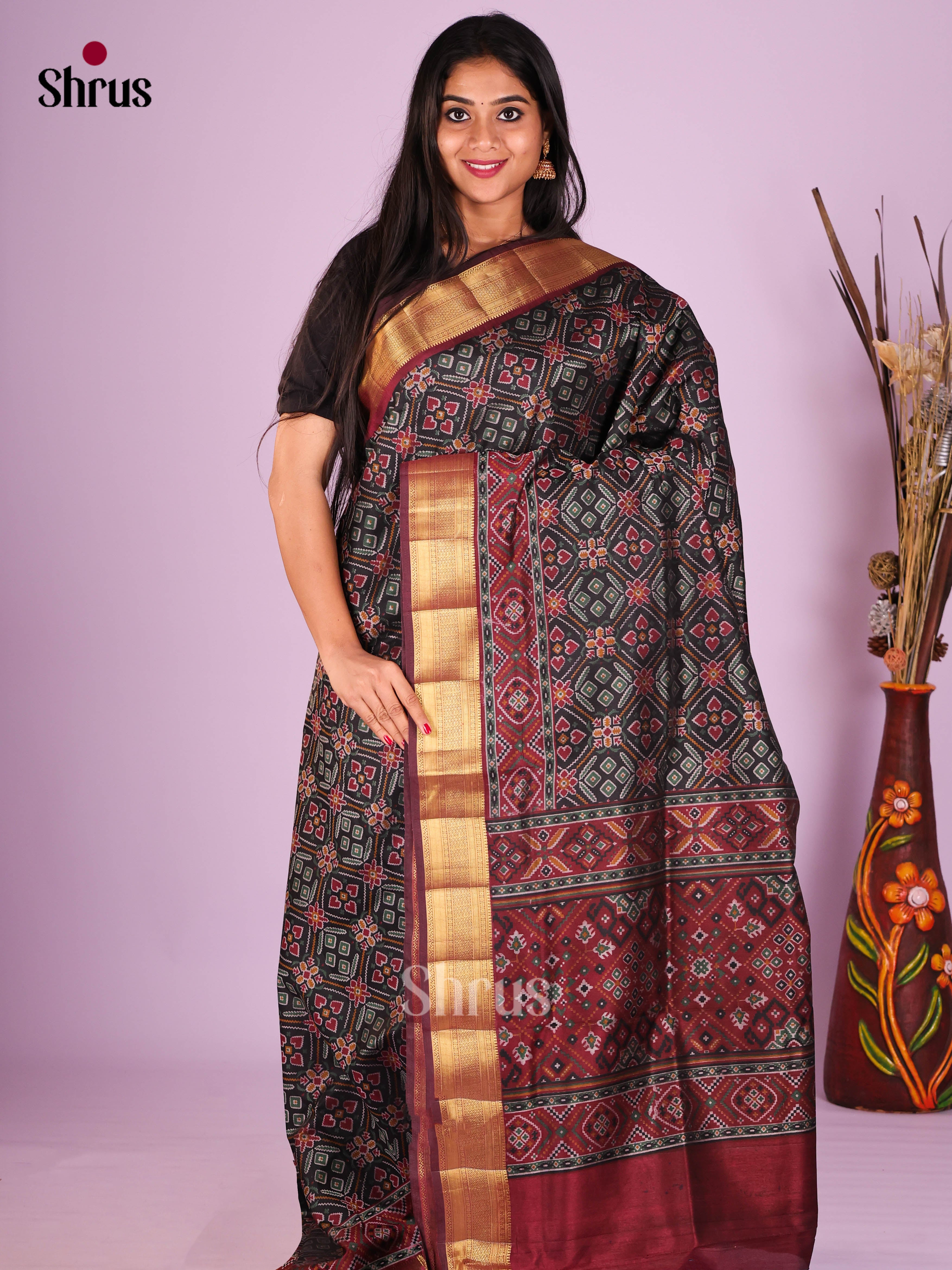 Black & Maroon - Semi Patola Saree