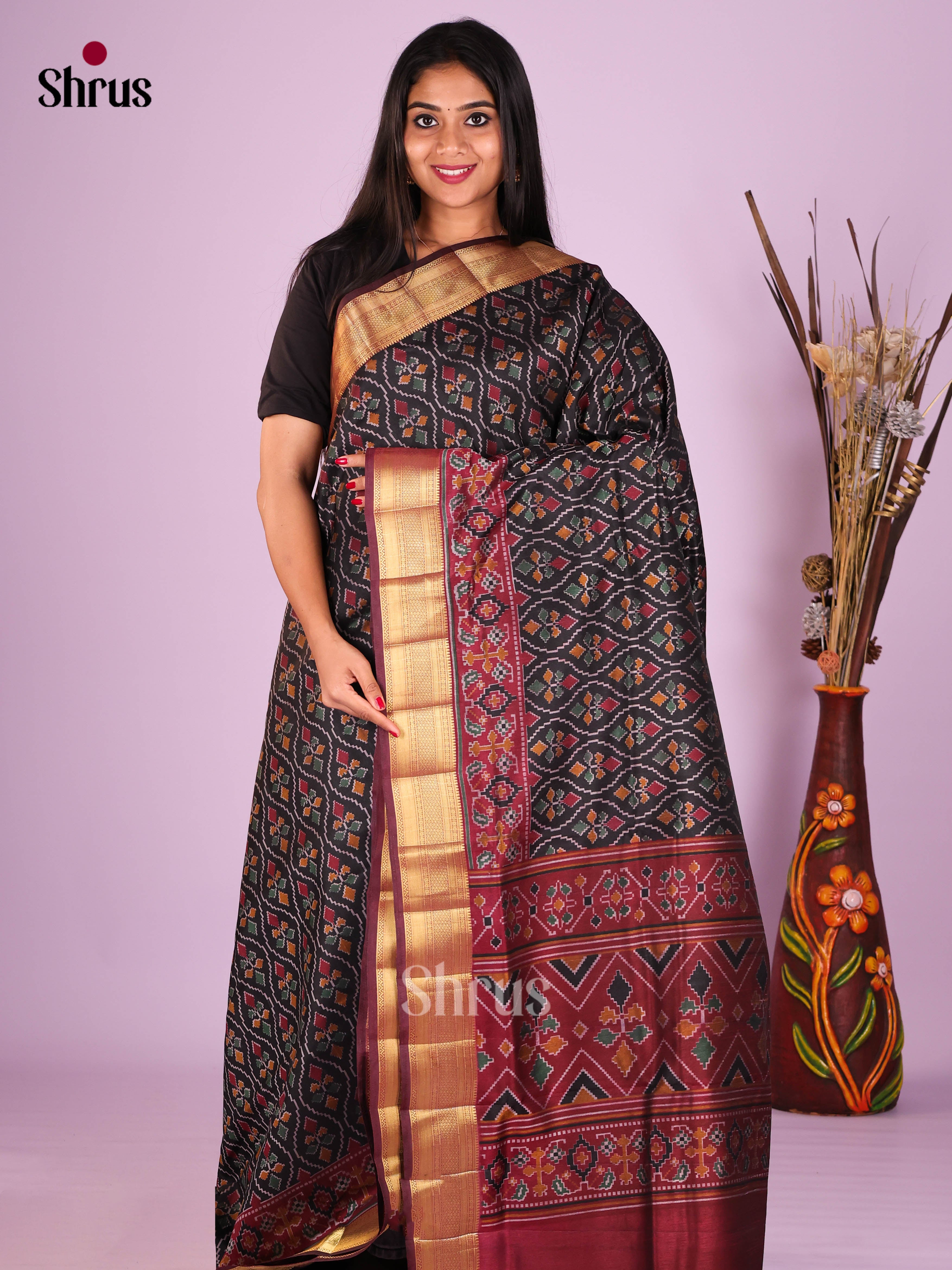 Black & Maroon - Semi Patola Saree
