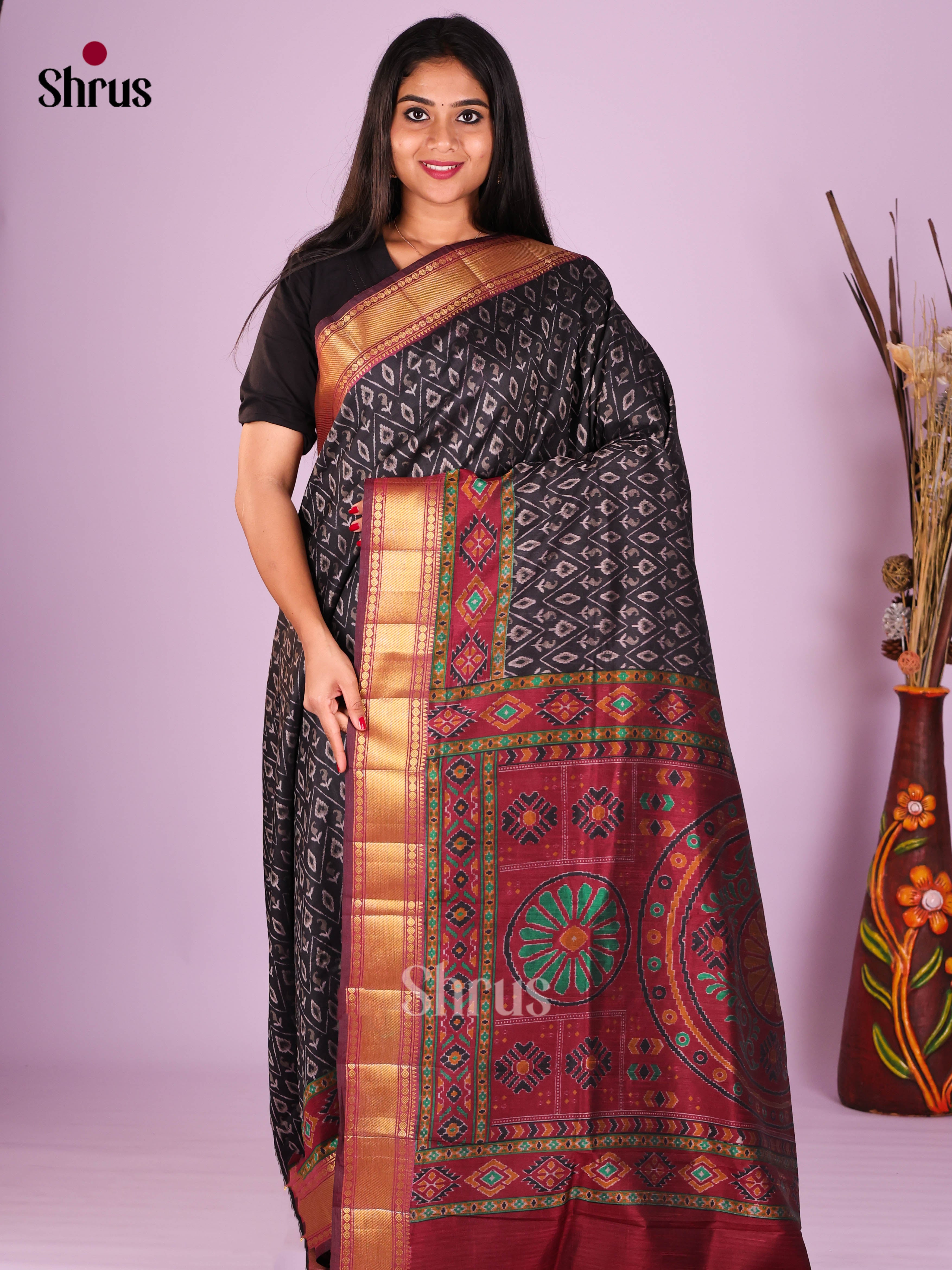 Black & Maroon - Semi Patola Saree