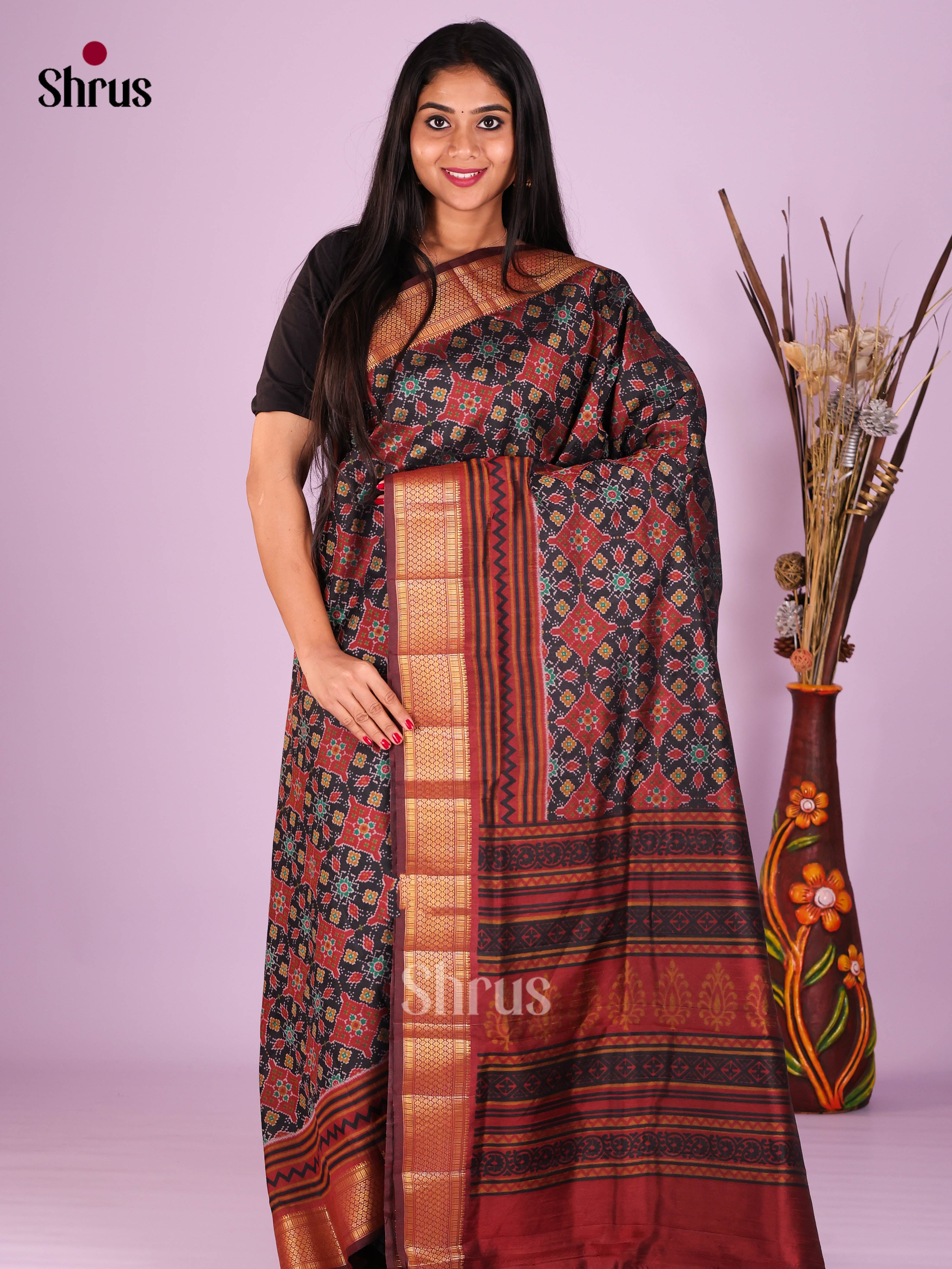 Black & Maroon - Semi Patola Saree