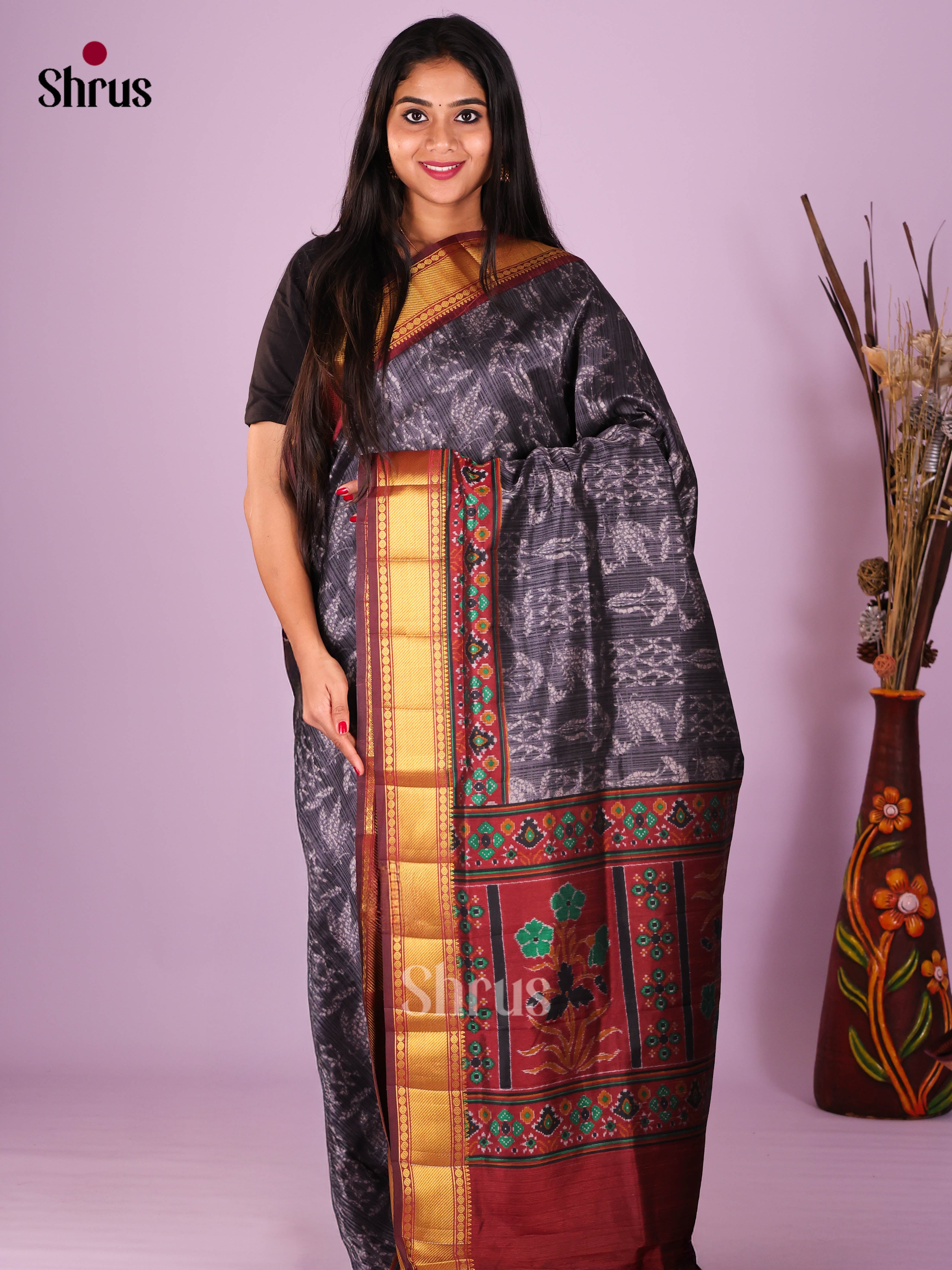 Black & Maroon - Semi Patola Saree