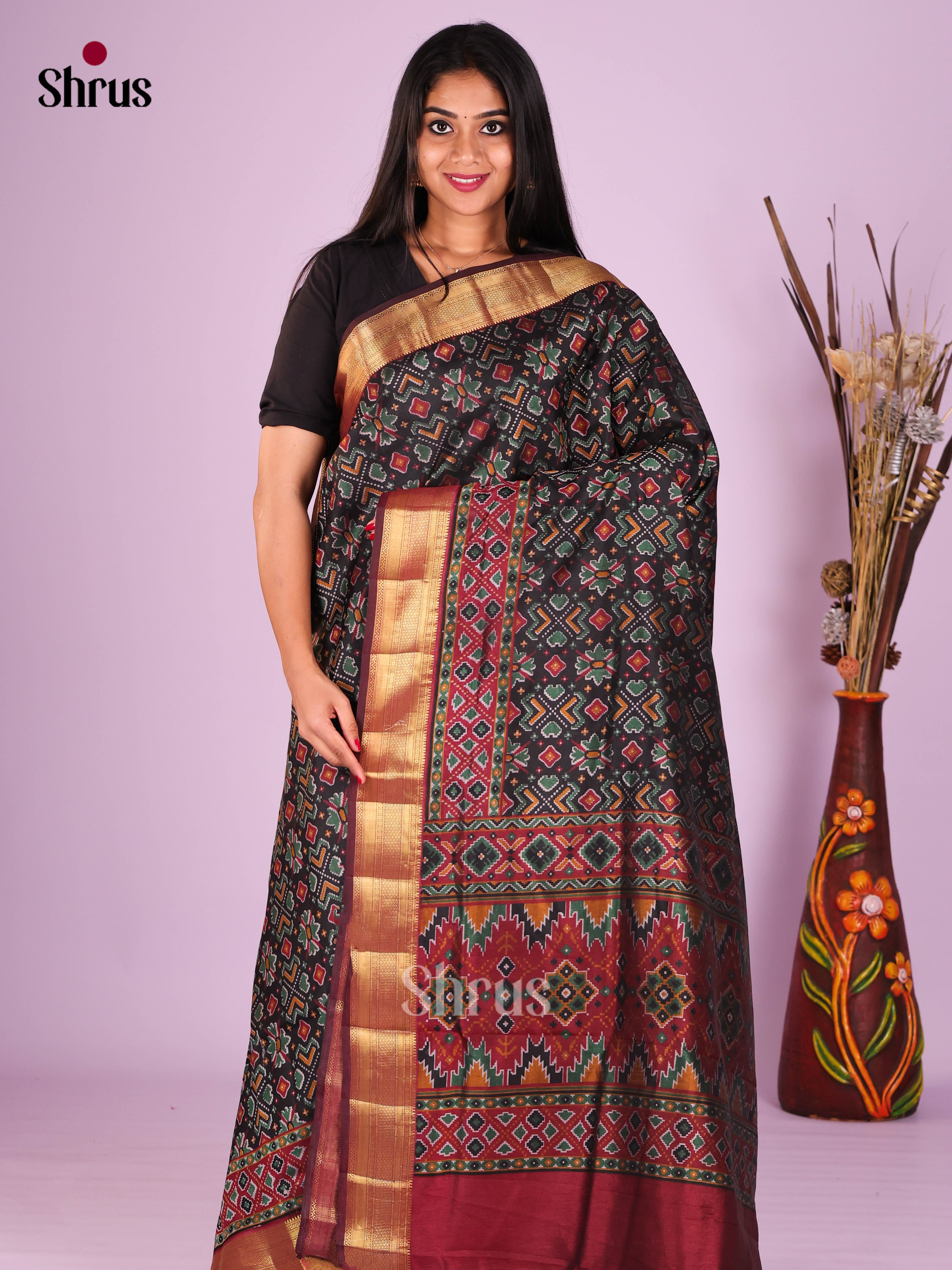 Black & Maroon - Semi Patola Saree