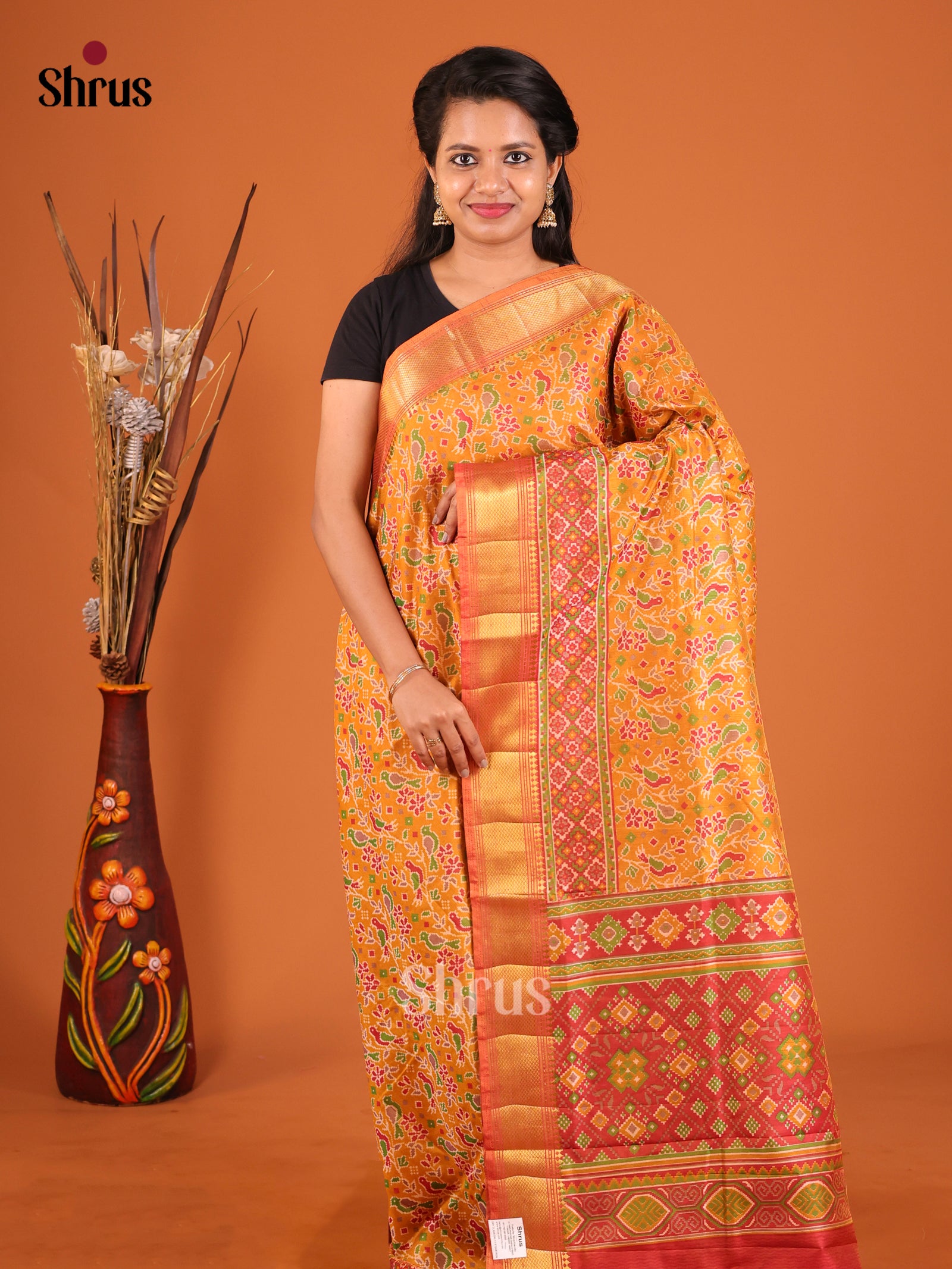 Mustard & Brick - Semi Patola Saree