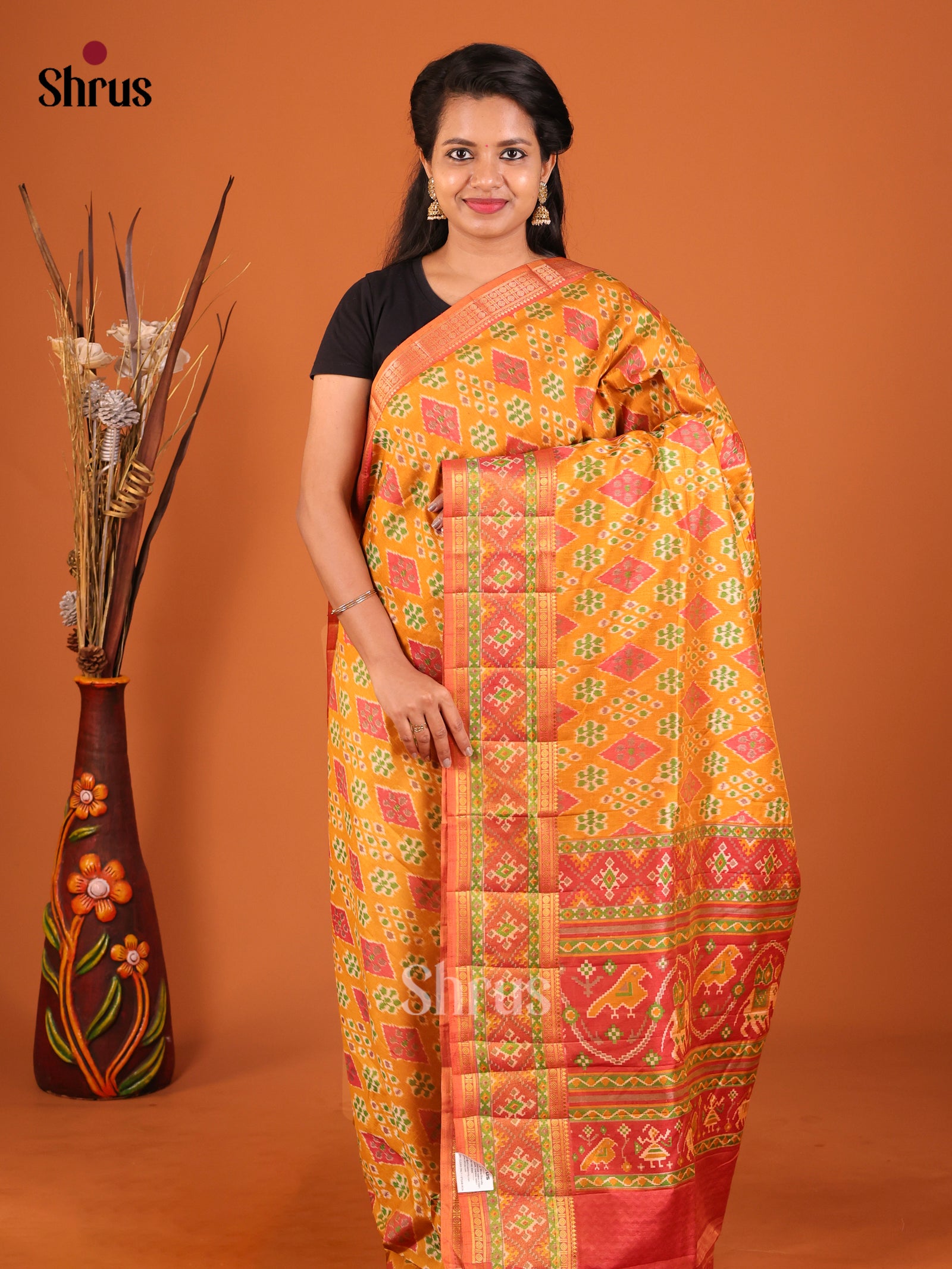 Mustard & Brick - Semi Patola Saree