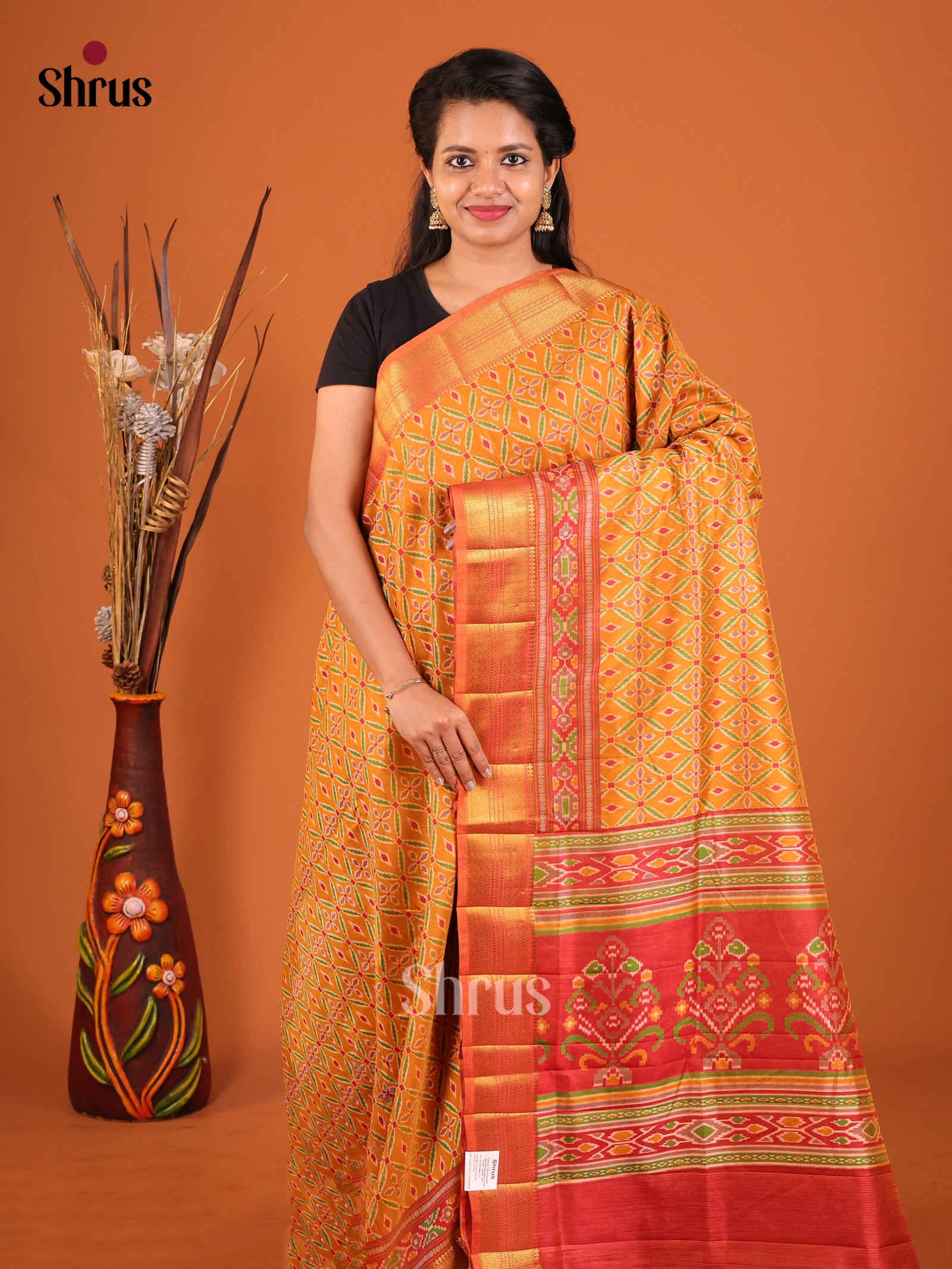 Mustard & Brick- Semi Patola Saree