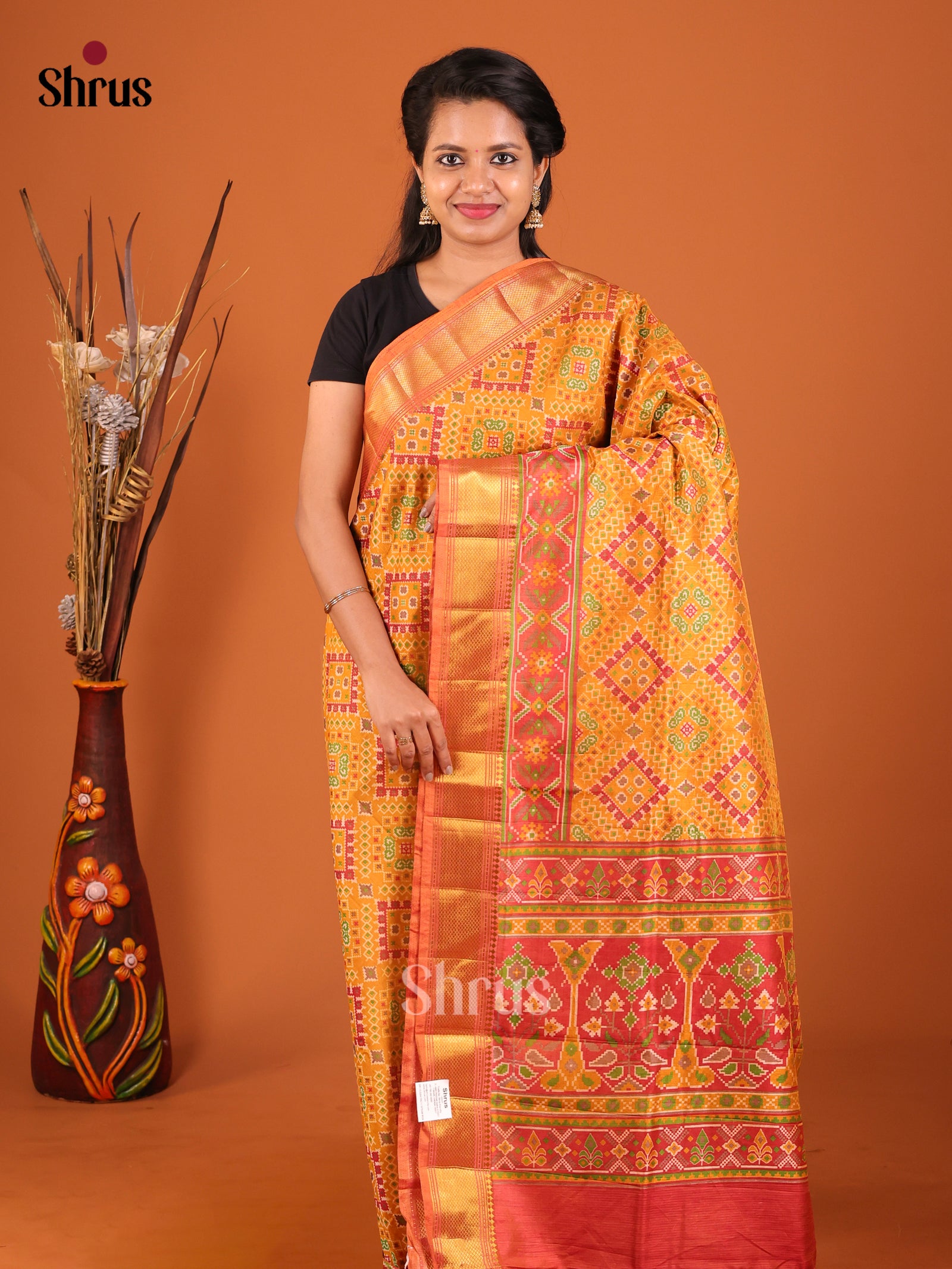 Mustard & Brick- Semi Patola Saree