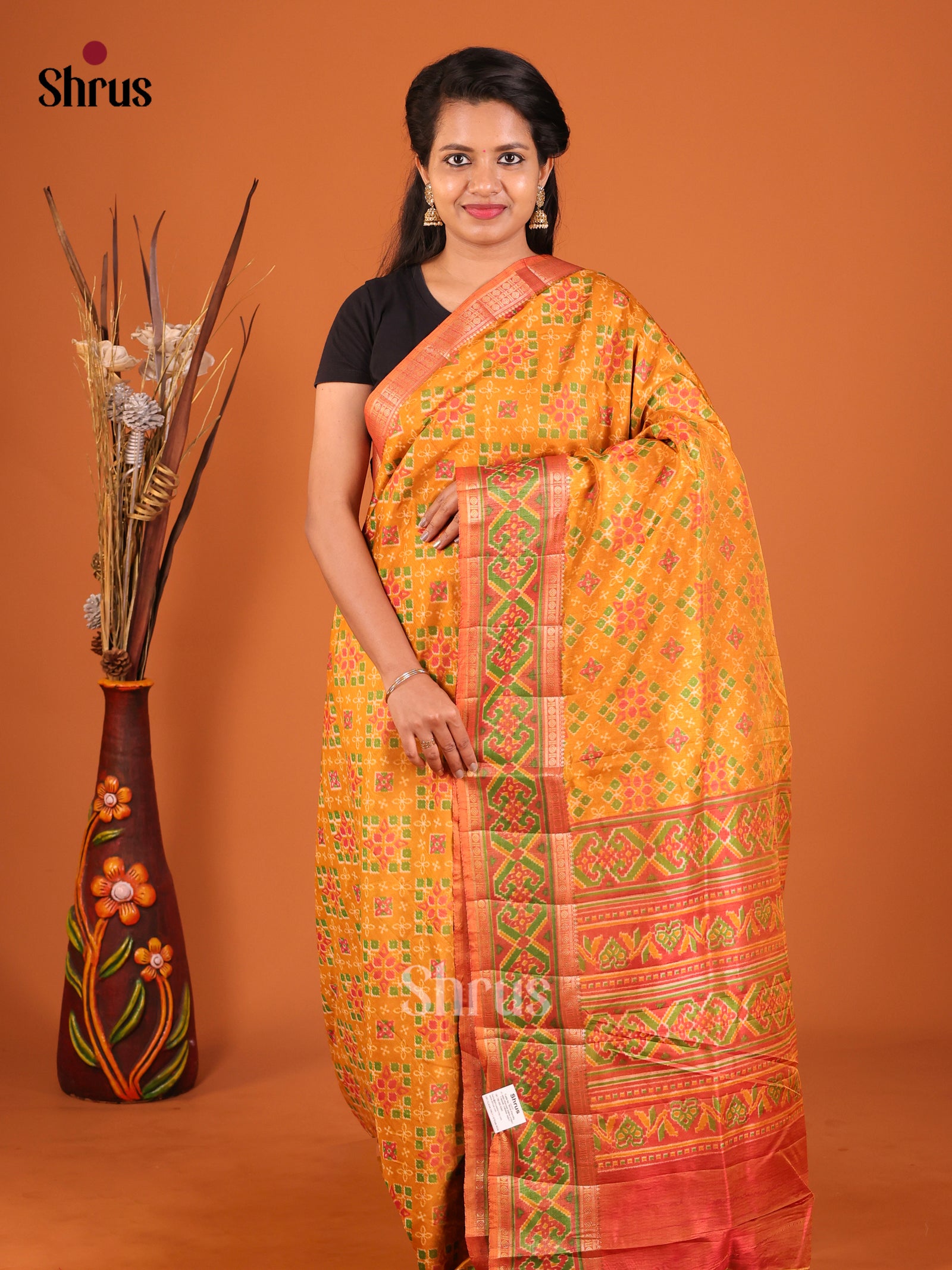 Mustard & Brick - Semi Patola Saree