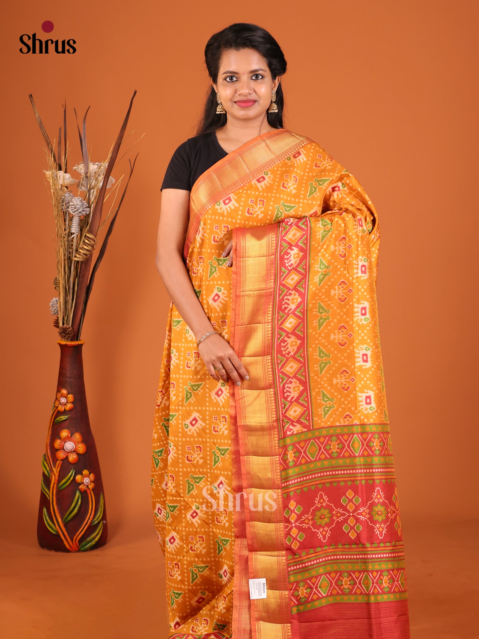 Mustard & Brick - Semi Patola Saree
