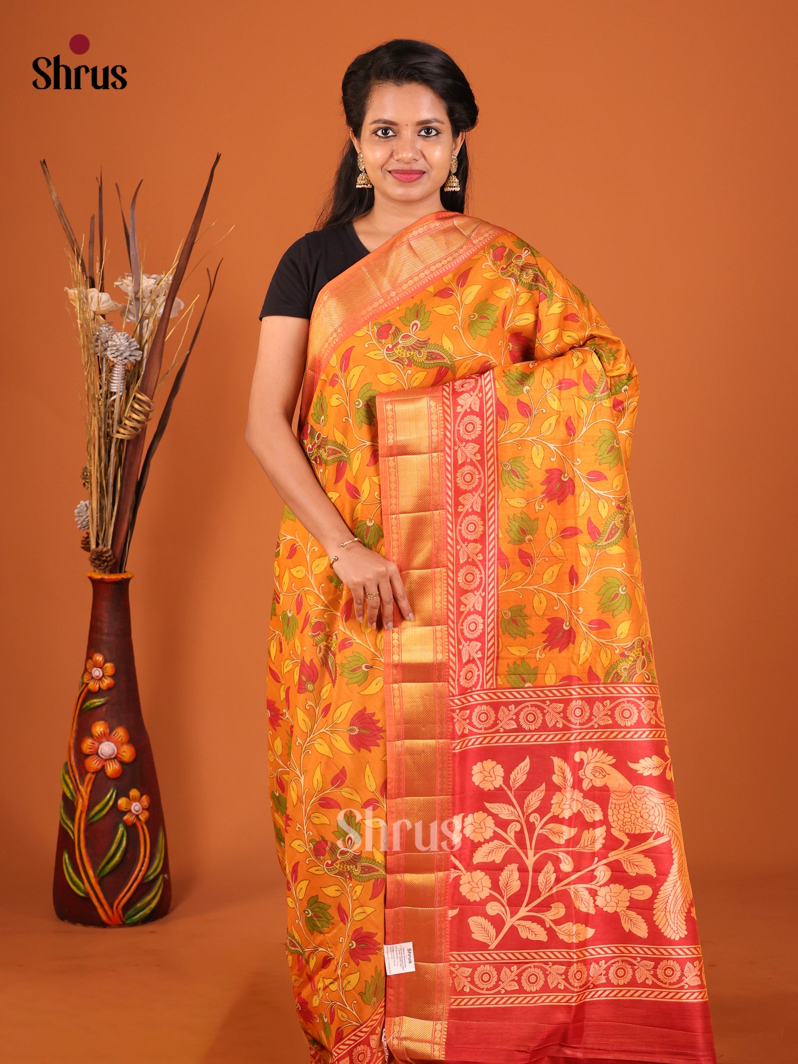 Mustard & Brick - Semi Patola Saree