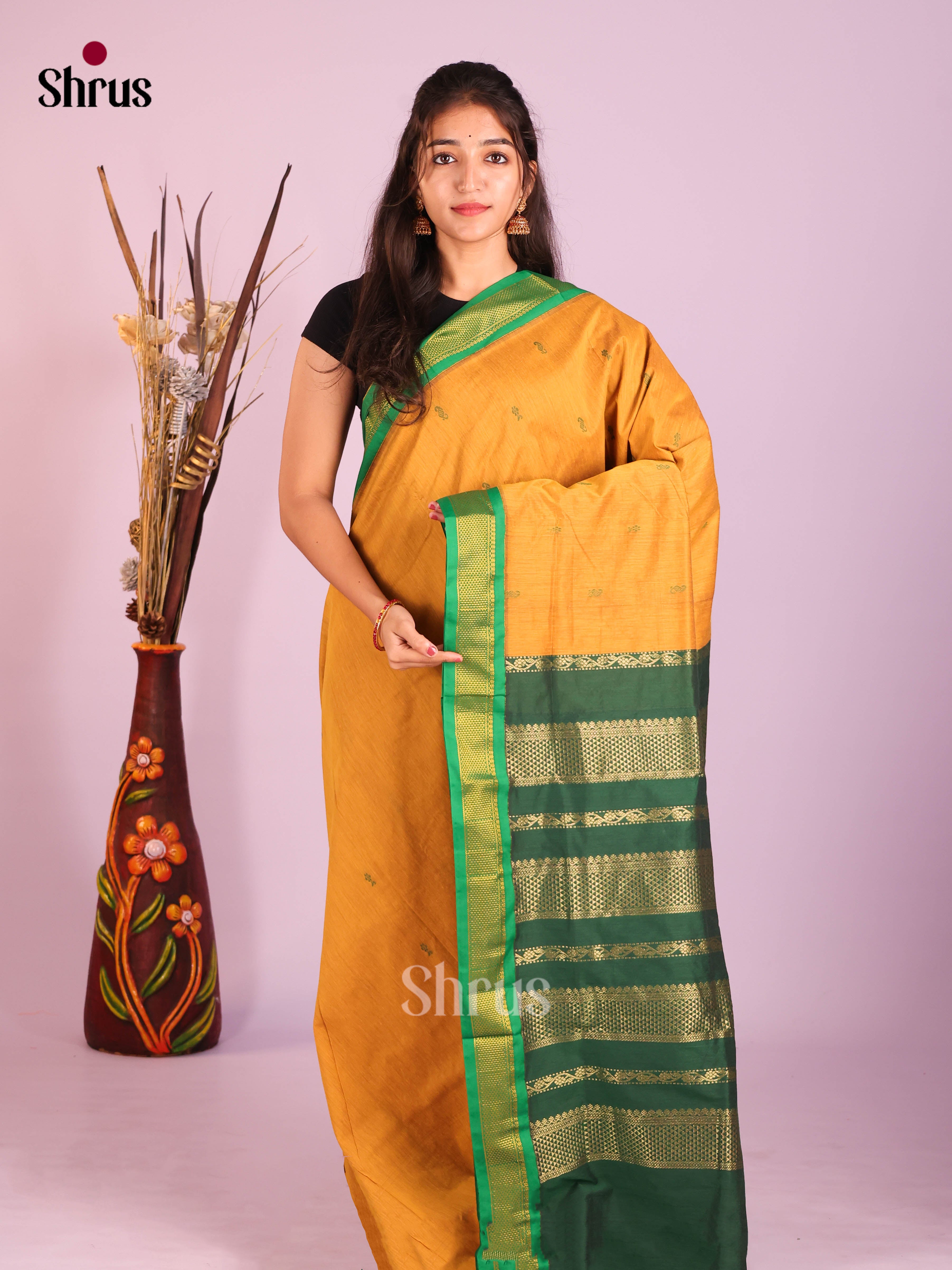 Yellow & Green - Kalyani Cotton Saree
