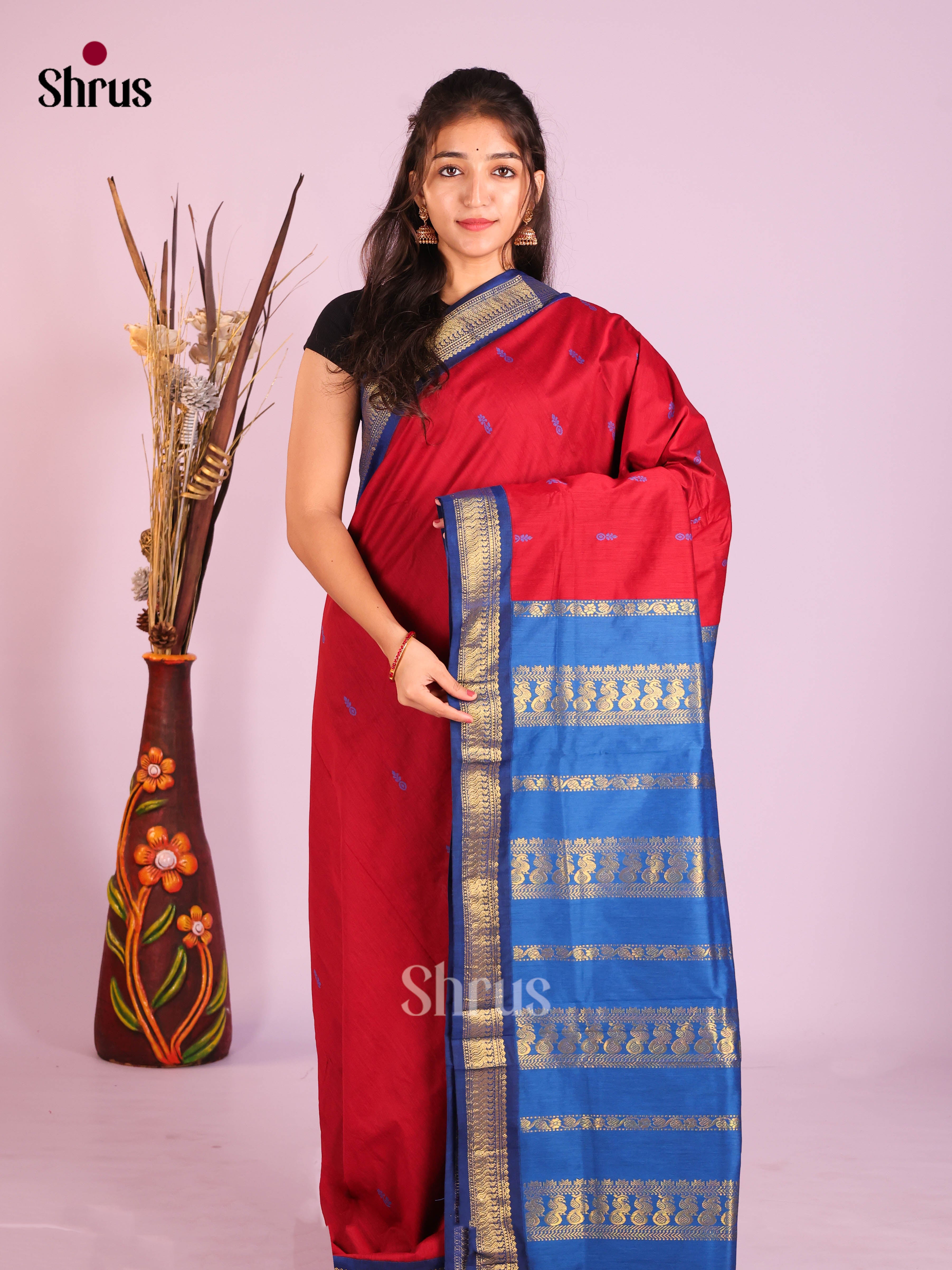 Red & Blue - Kalyani Cotton Saree - Shop on Shrus.com