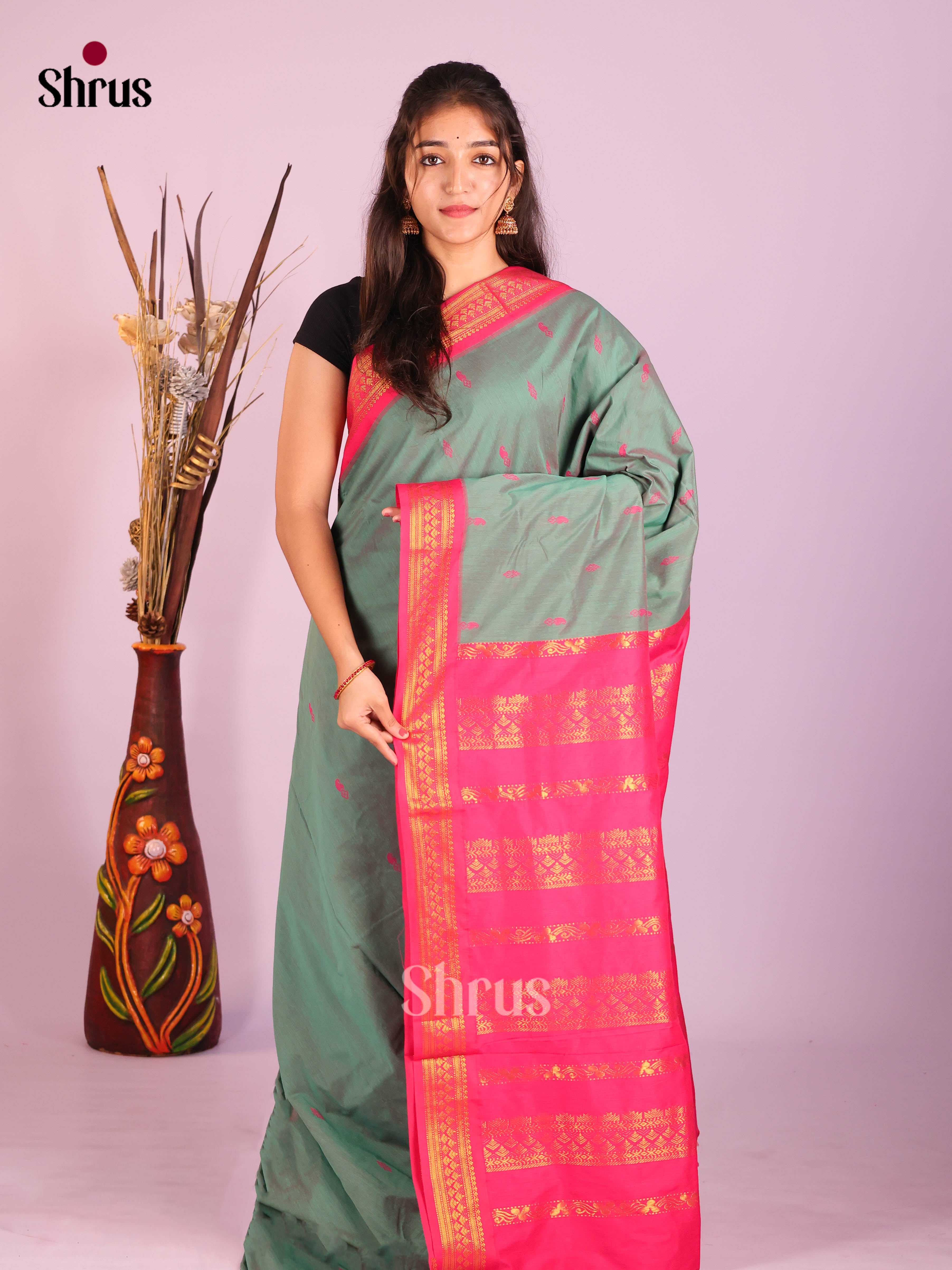 Double Shaded Green & Pink - Kalyani Cotton Saree