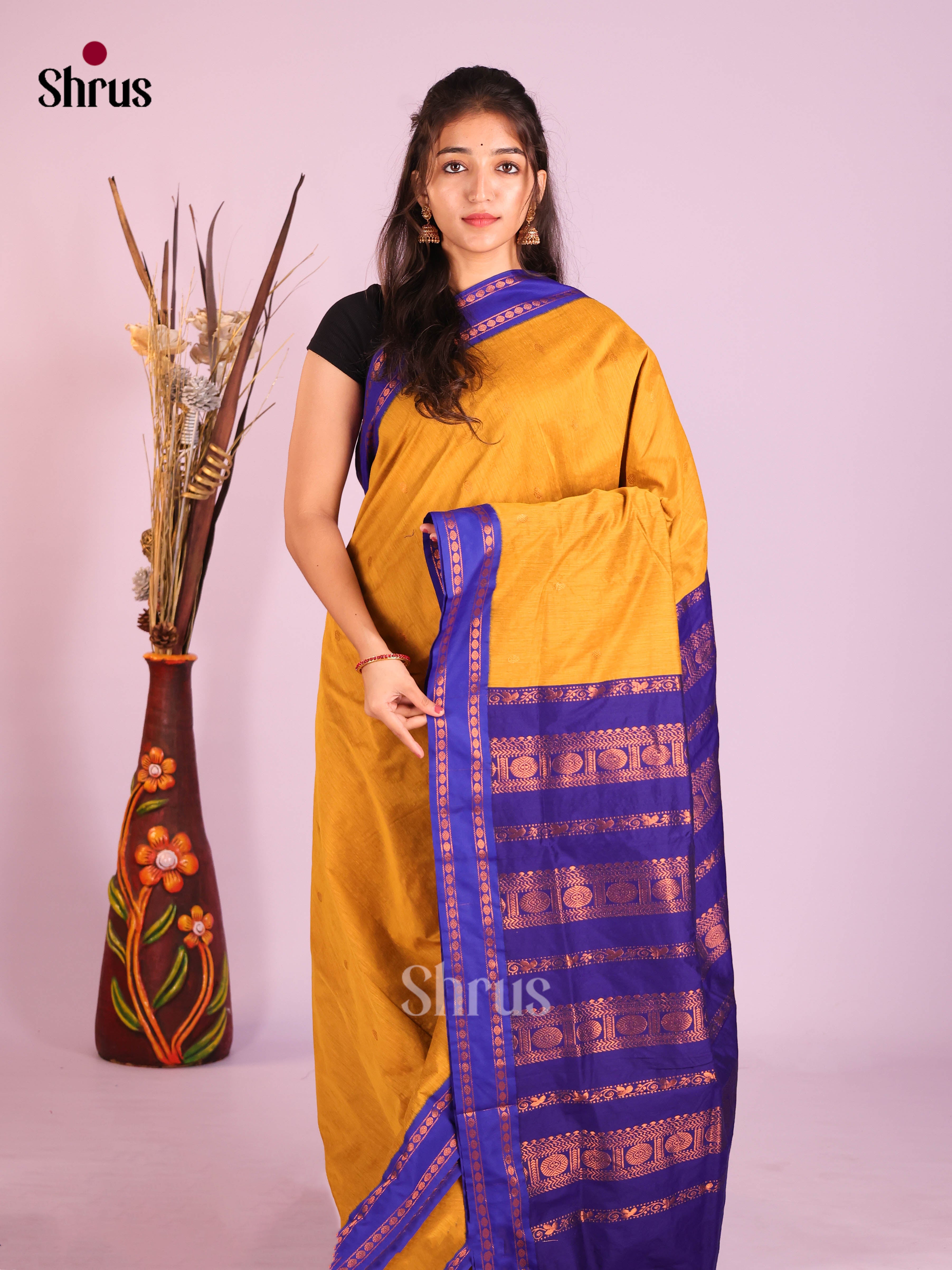 Mustard & Blue - Kalyani Cotton Saree