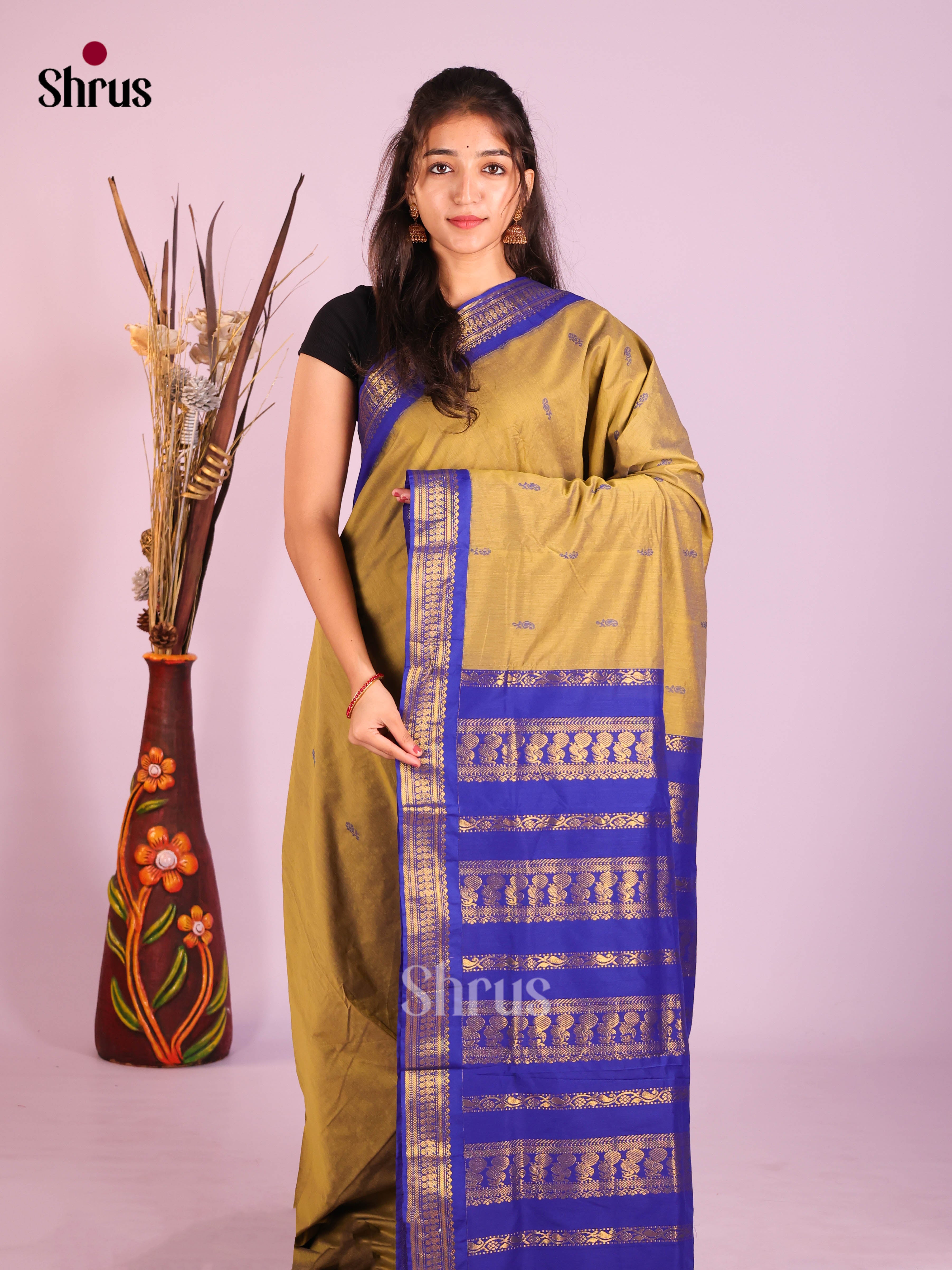 Beige & Blue- Kalyani Cotton Saree